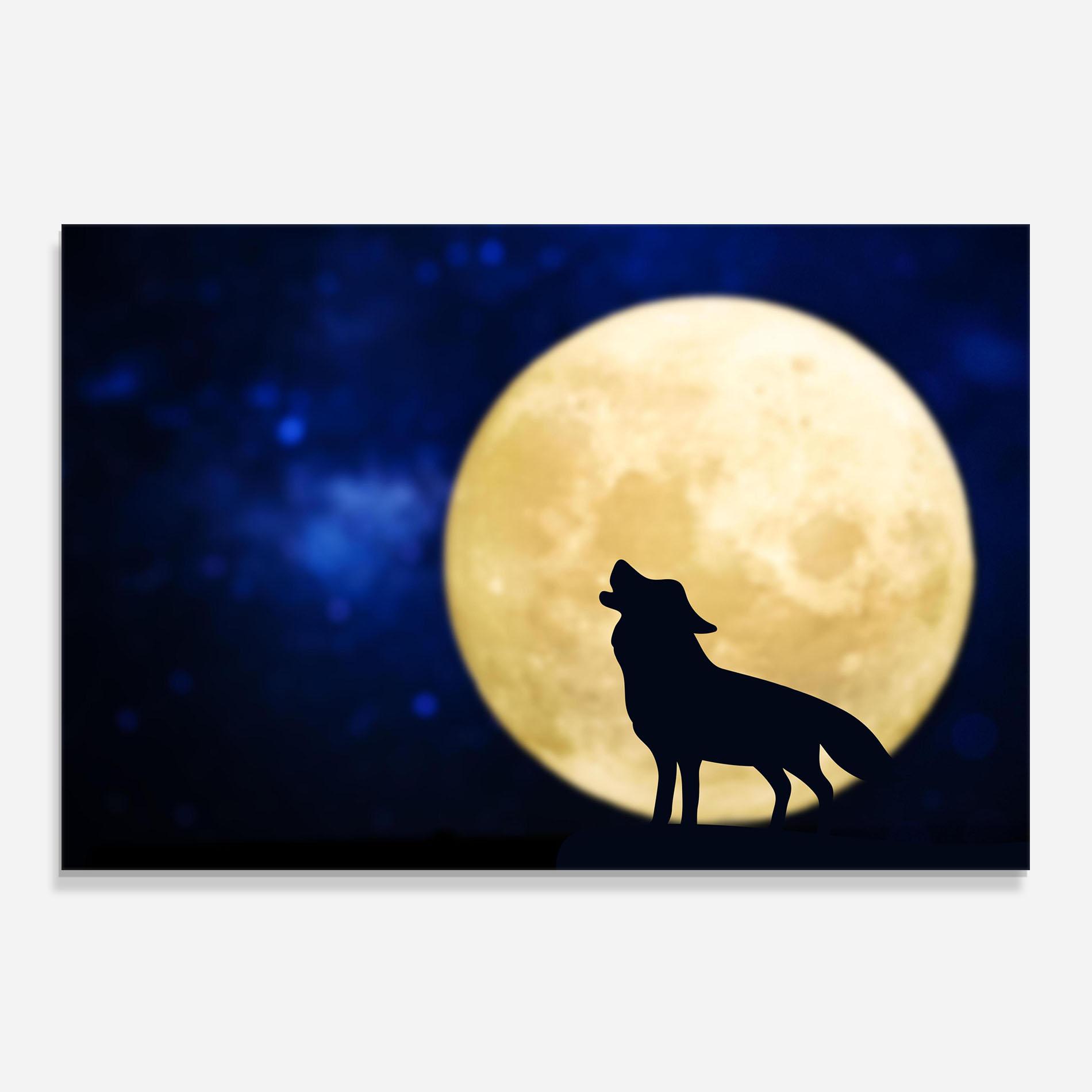 Küchenrückwand Glas Howling Wolf Silhouette mockup 0
