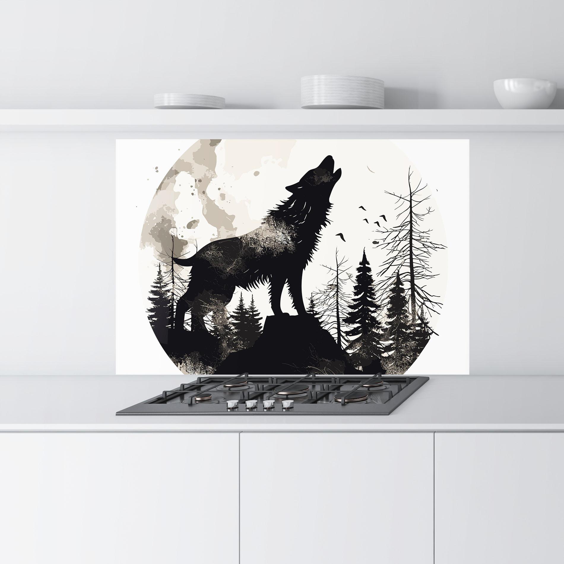 Küchenrückwand Glas Black On Cream Wolf mockup 9