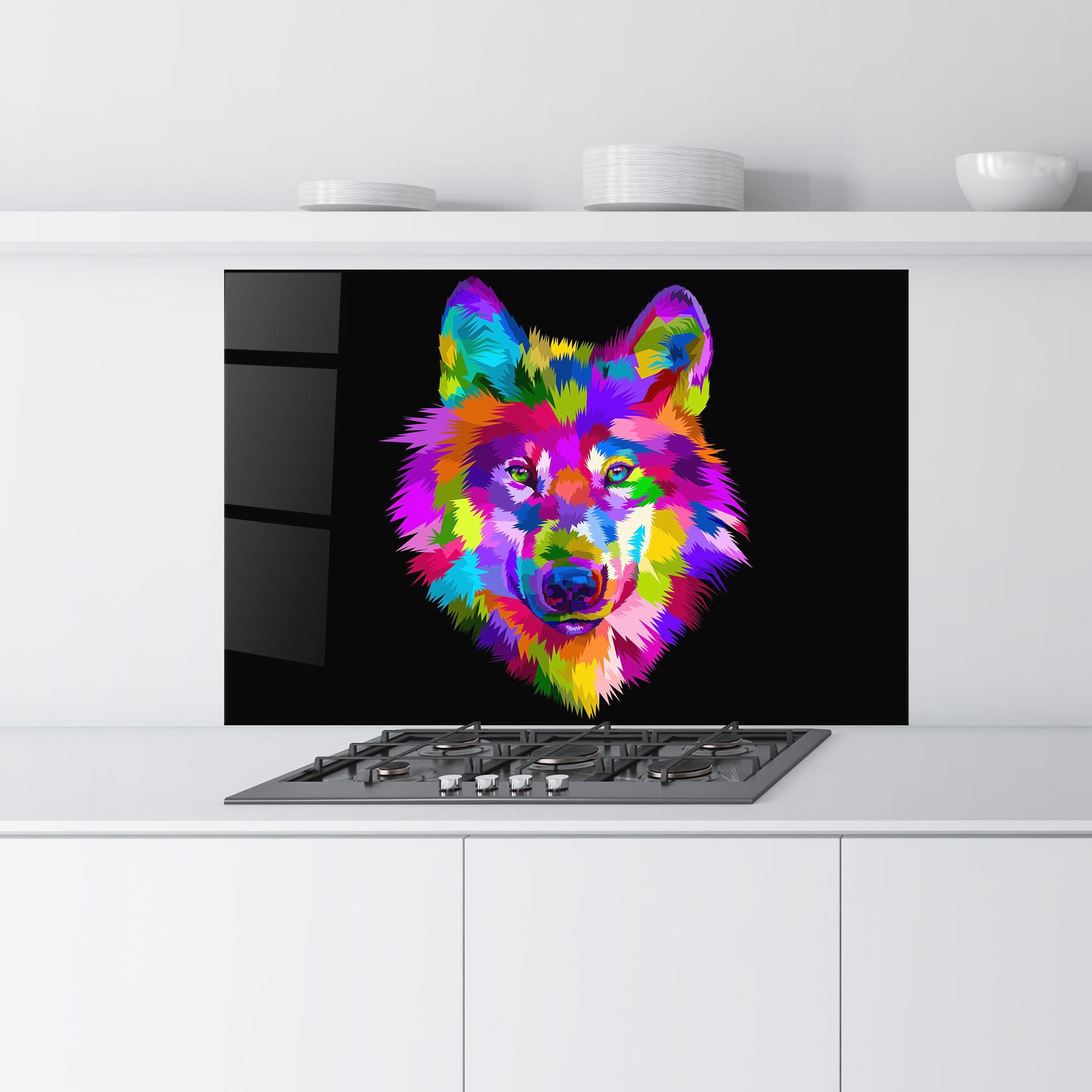 Küchenrückwand Glas Color Mix Wolf mockup 9