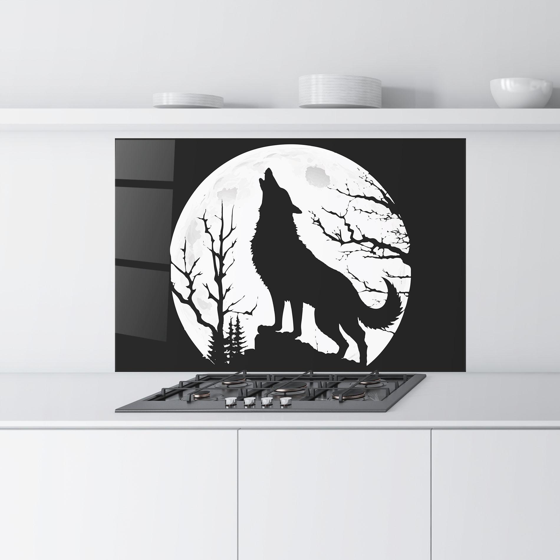 Küchenrückwand Glas Full Moon Wolf mockup 9