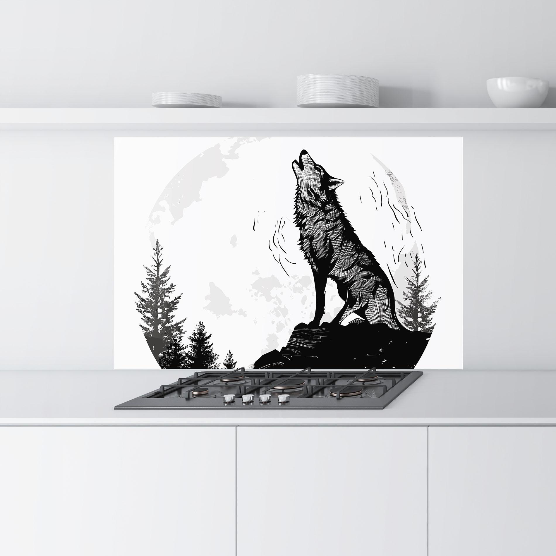 Küchenrückwand Glas Grey Moon Wolf mockup 9