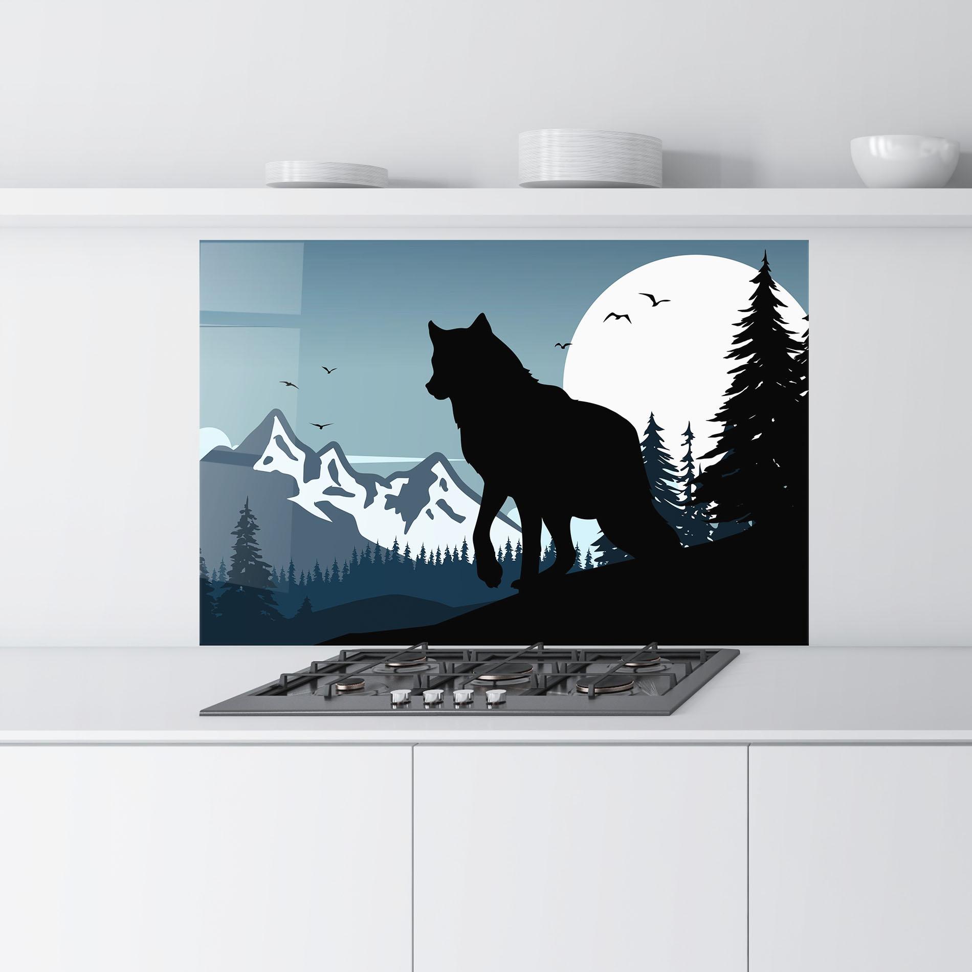 Küchenrückwand Glas Hill Wolf mockup 9
