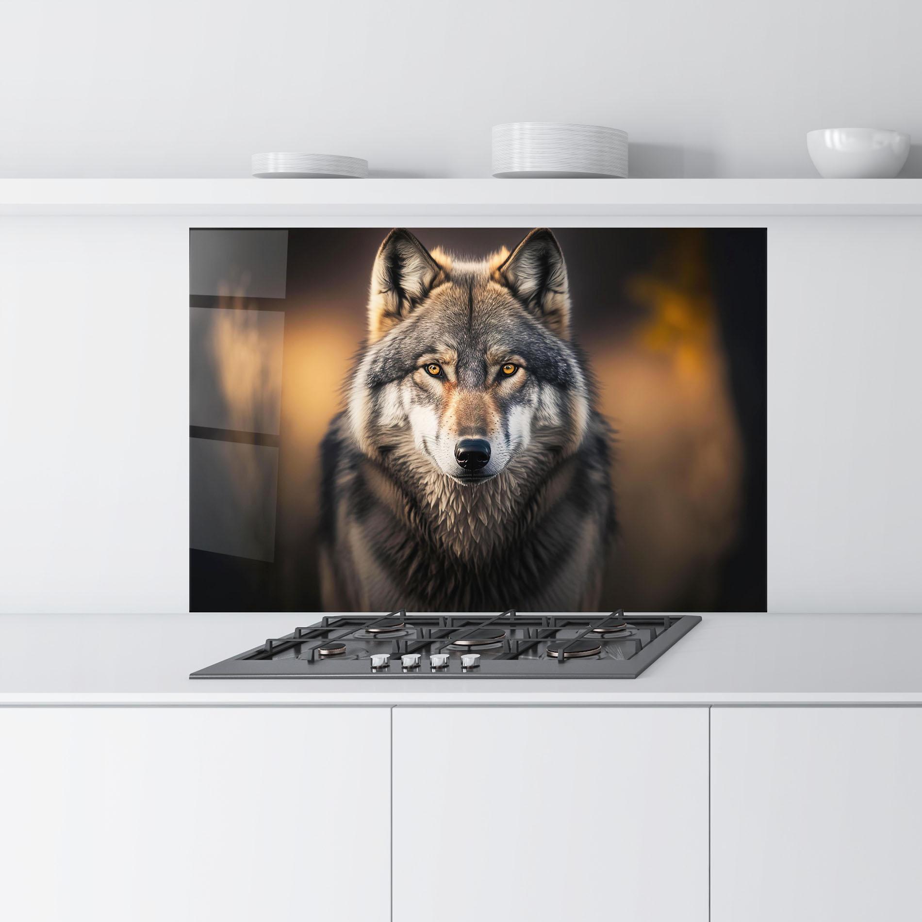 Küchenrückwand Glas Wild Gray Wolf mockup 9