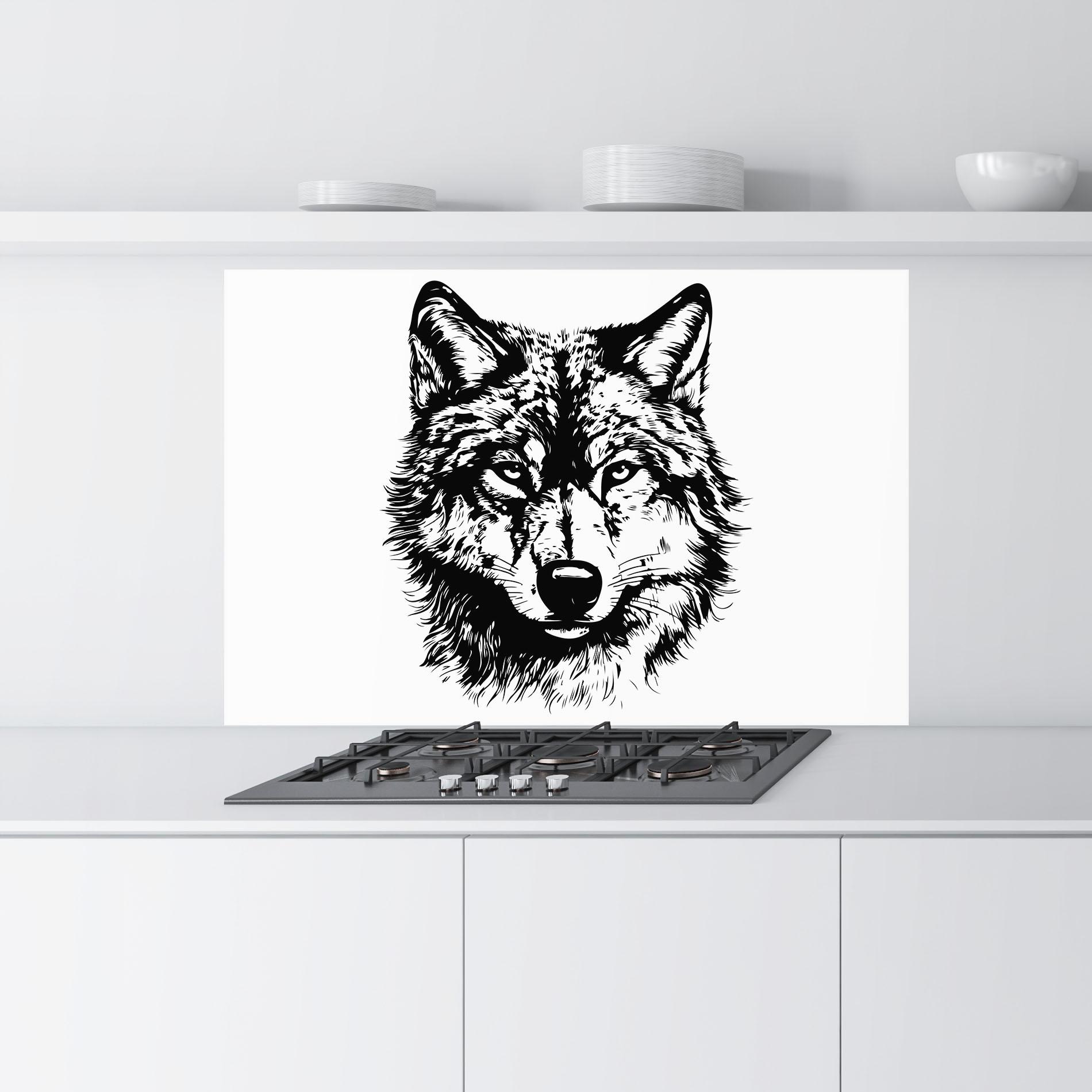 Küchenrückwand Glas Wolf Head Shilouette mockup 9