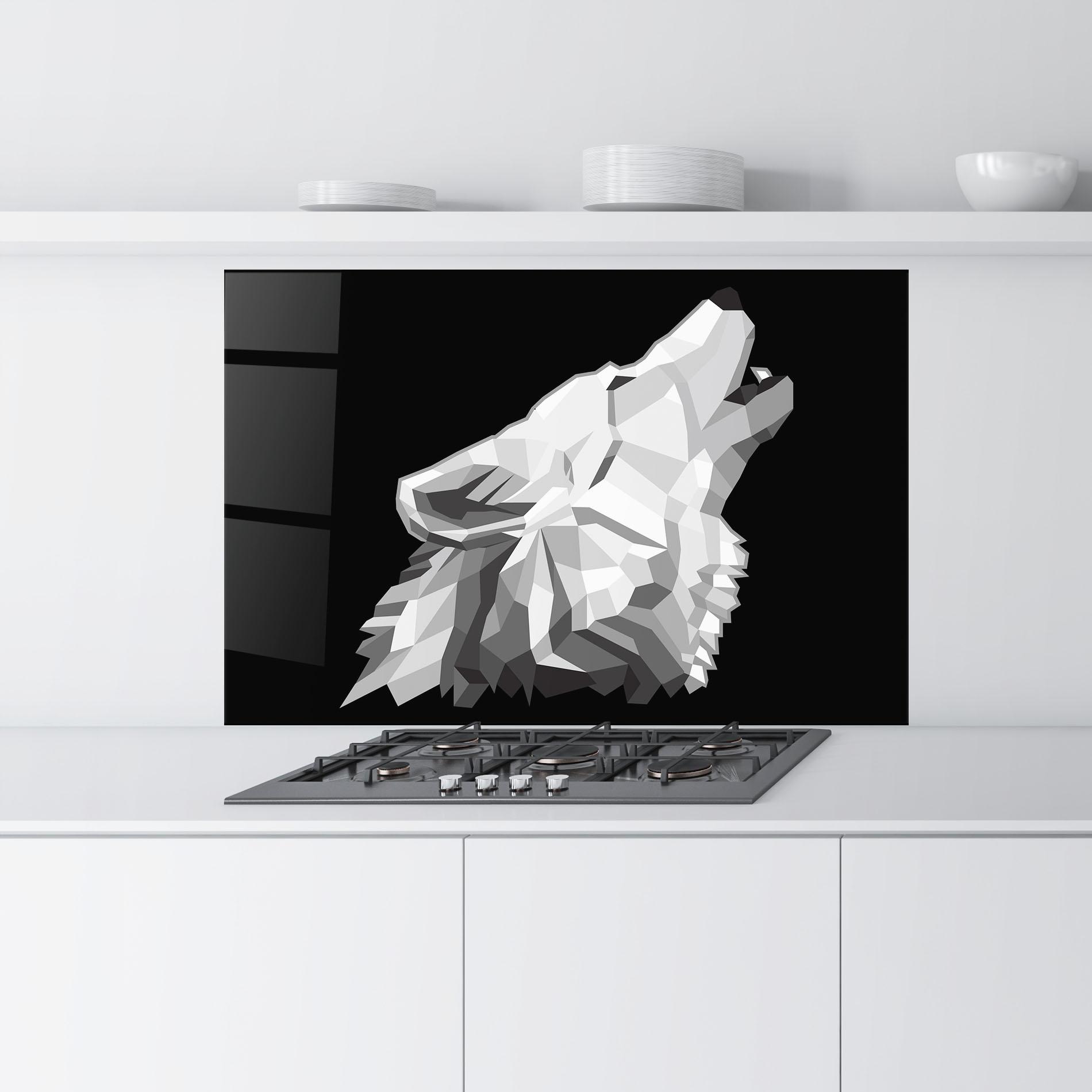 Küchenrückwand Glas Wolf Singing mockup 9