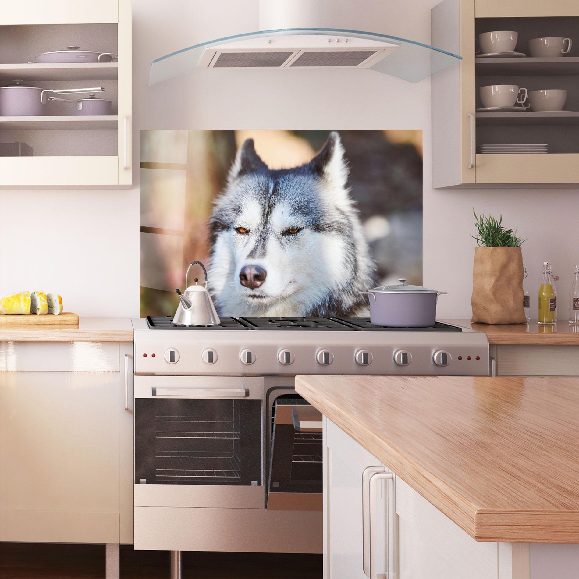 Küchenrückwand Glas Annoyed Wolf mockup 1