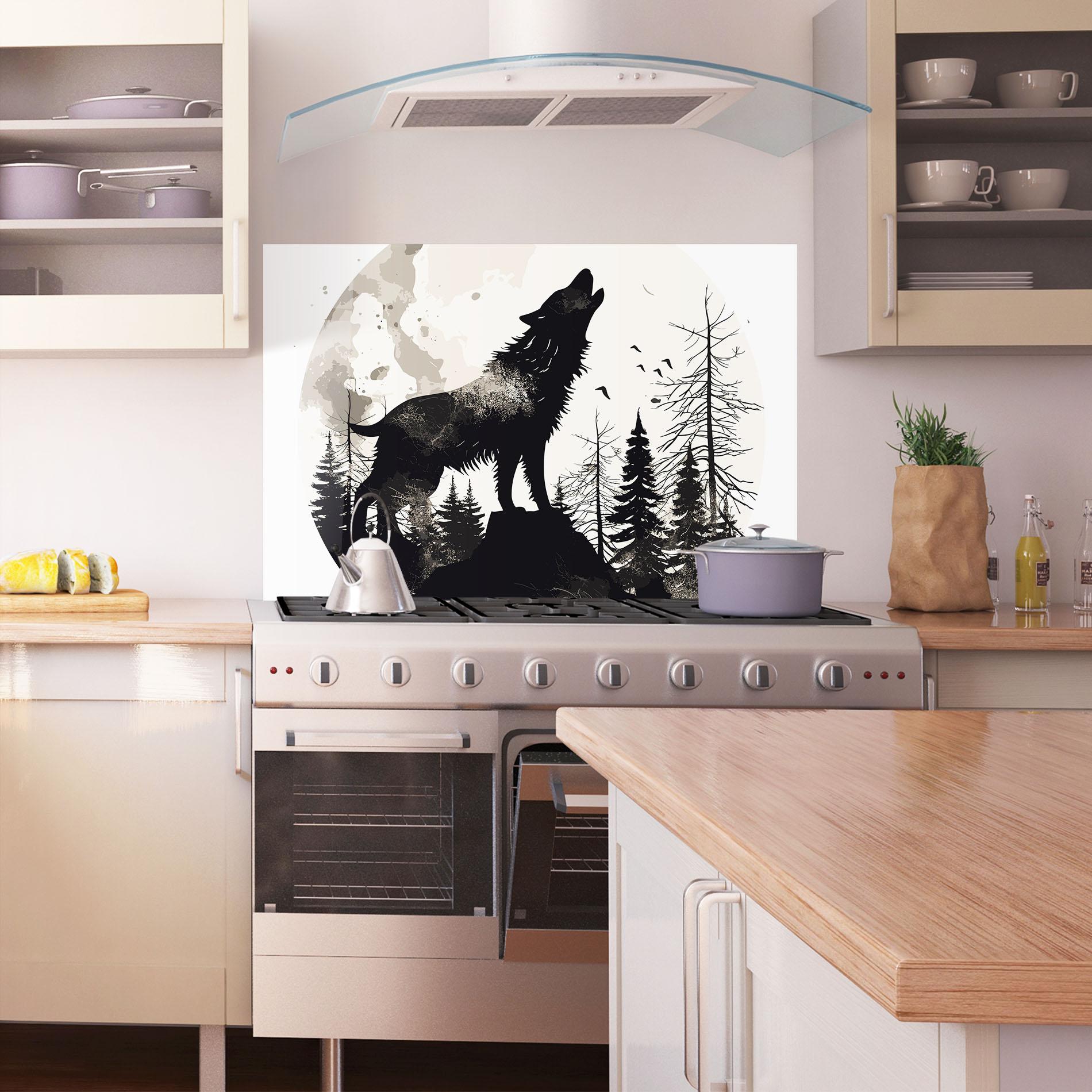 Küchenrückwand Glas Black On Cream Wolf mockup 1