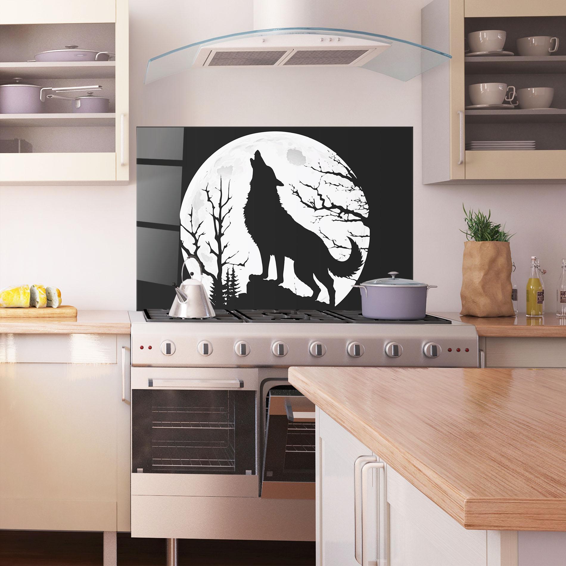 Küchenrückwand Glas Full Moon Wolf mockup 1