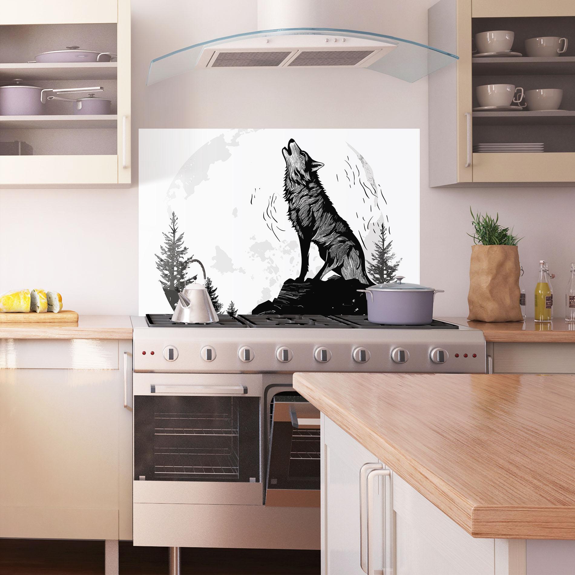Küchenrückwand Glas Grey Moon Wolf mockup 1