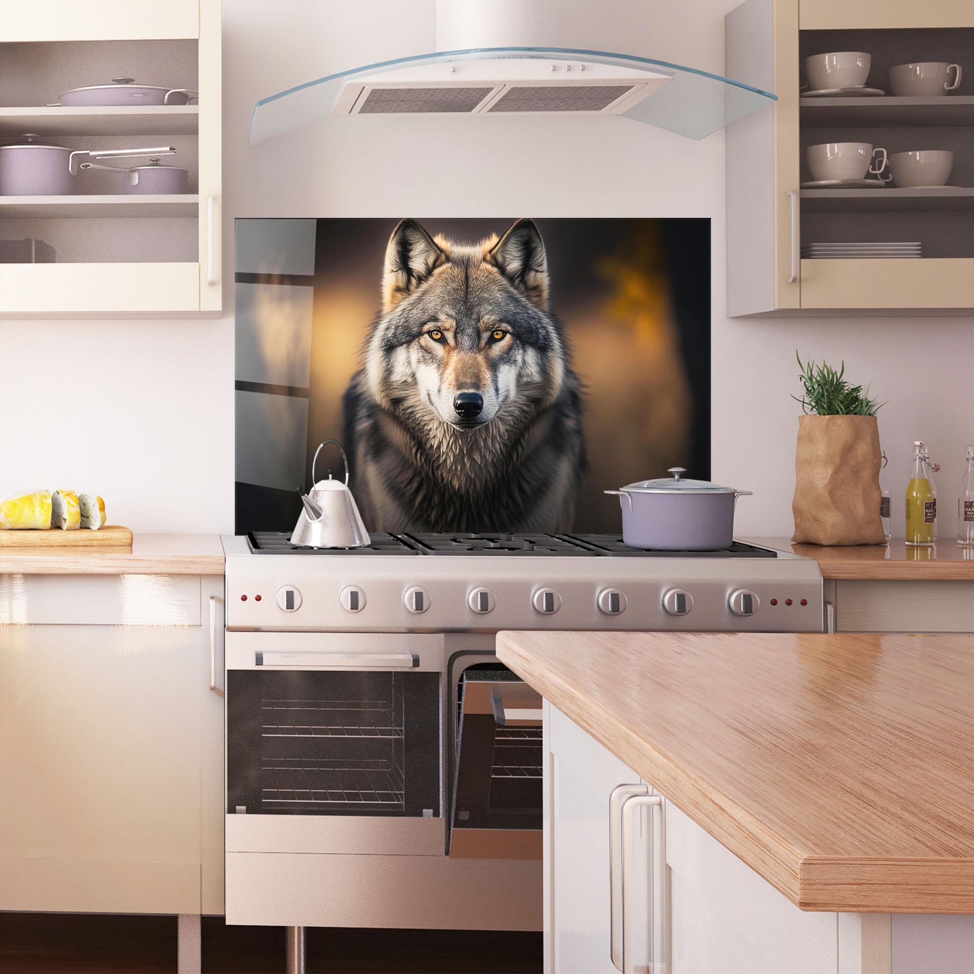 Küchenrückwand Glas Wild Gray Wolf mockup 1
