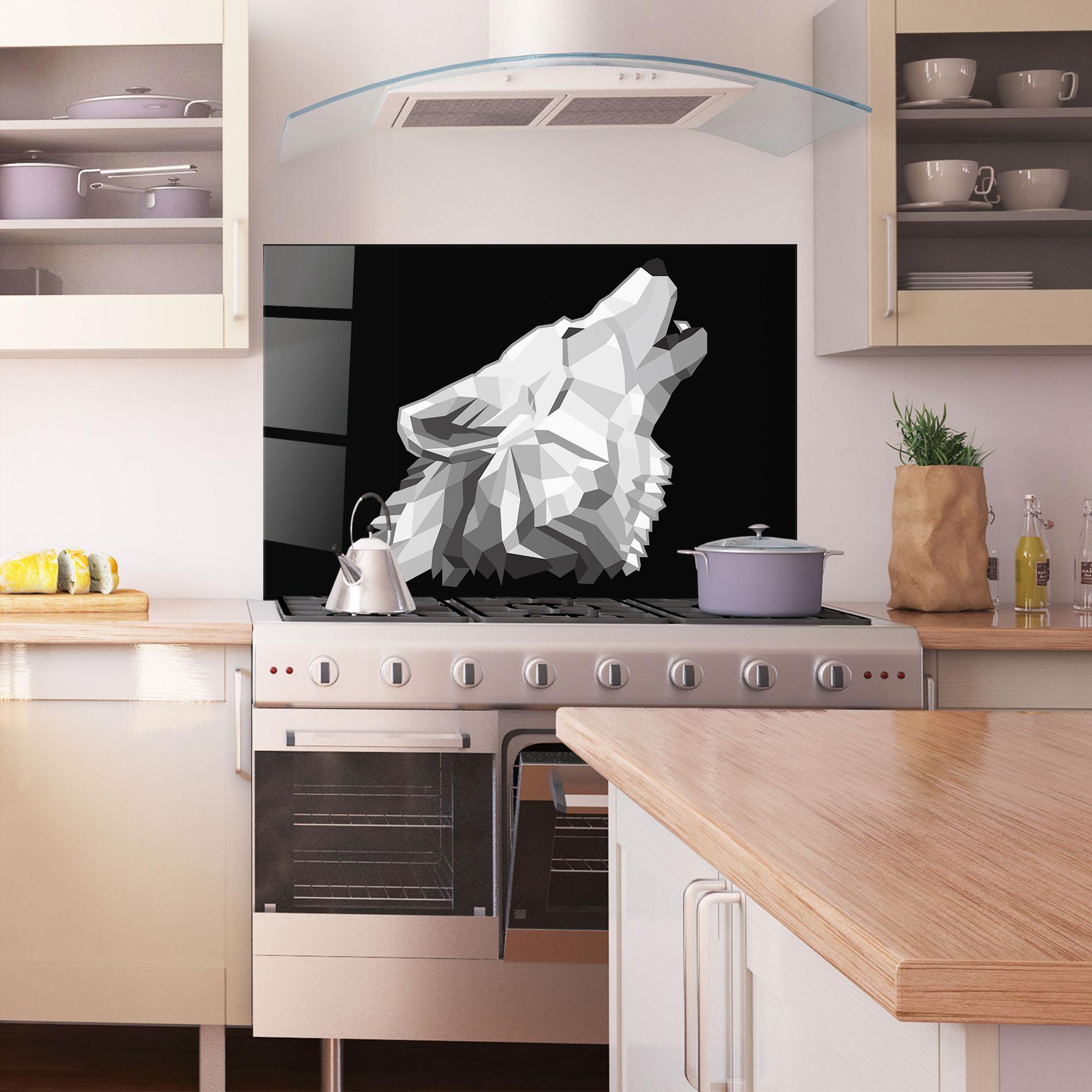 Küchenrückwand Glas Wolf Singing mockup 1