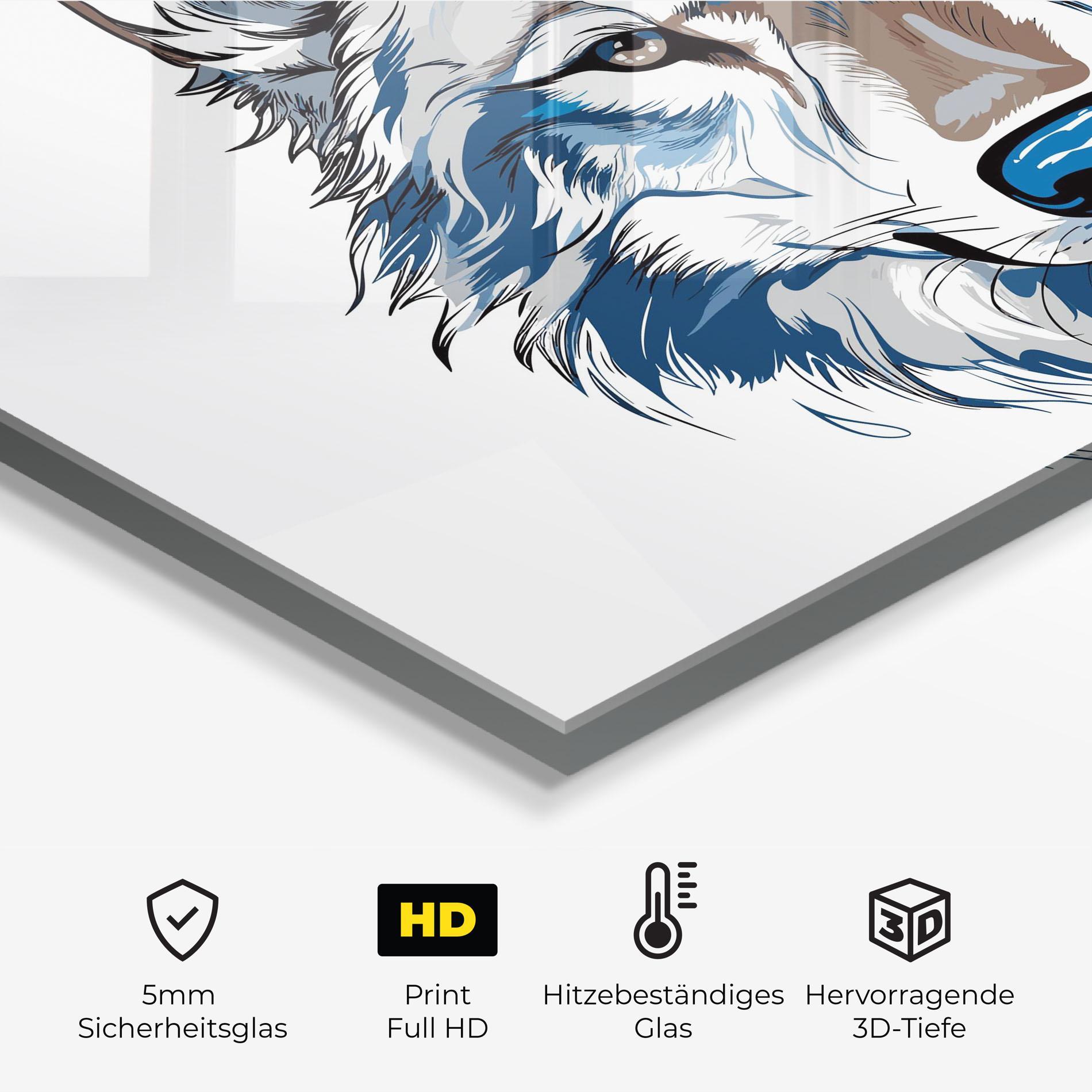 Küchenrückwand Glas Blue Wolf Head mockup 2