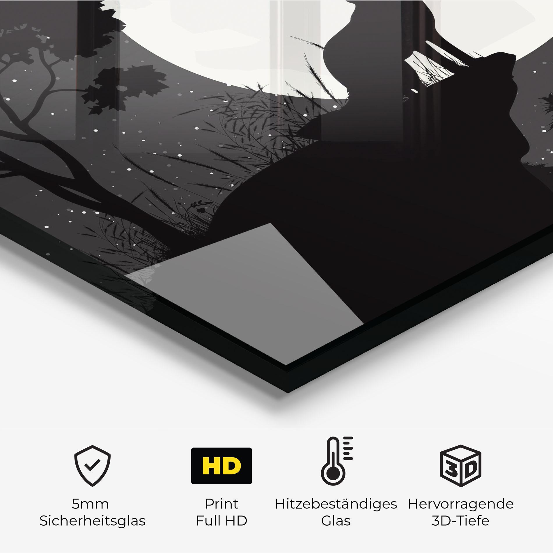 Küchenrückwand Glas Moon Wolf Silhouette mockup 2
