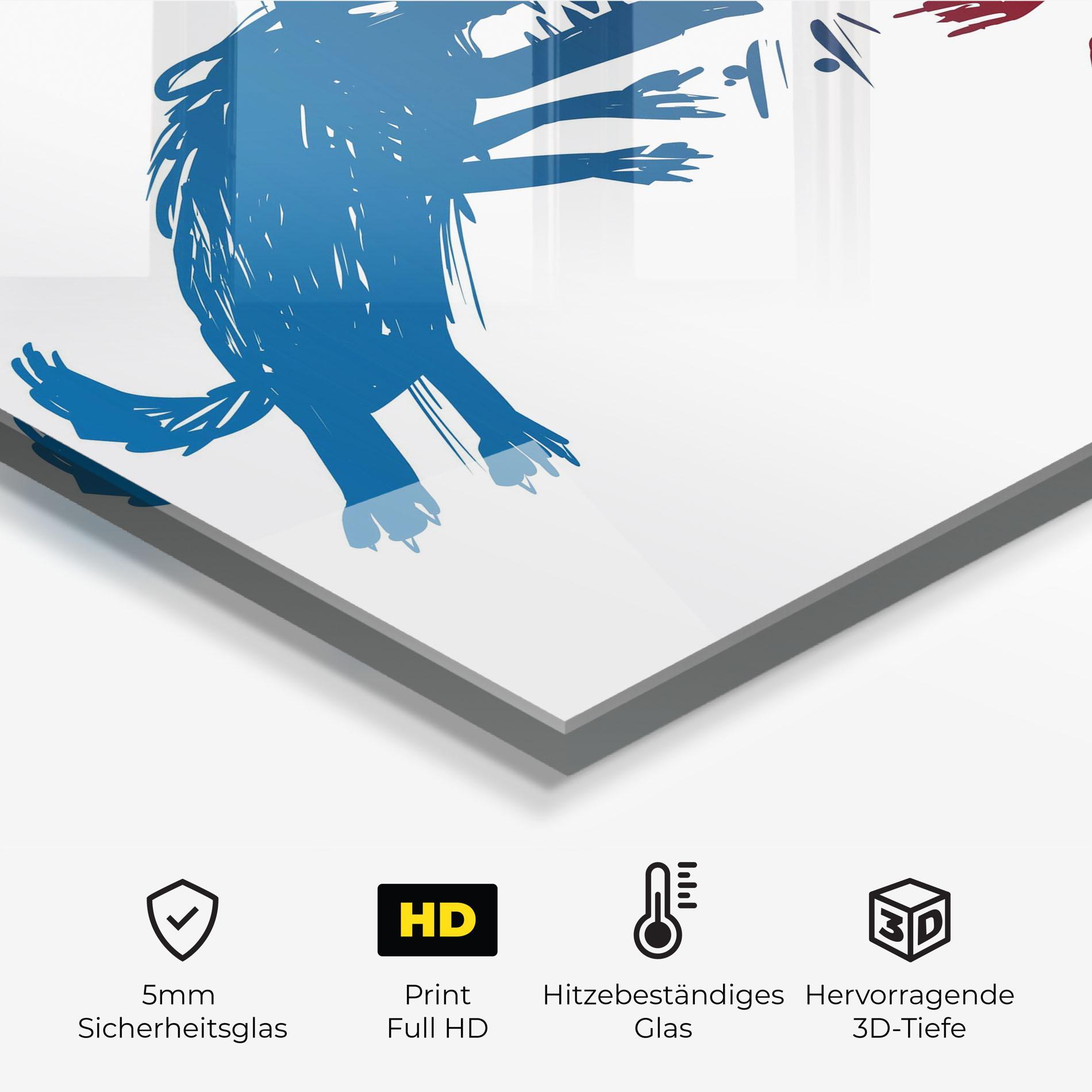 Küchenrückwand Glas Red Blue Wolves mockup 2