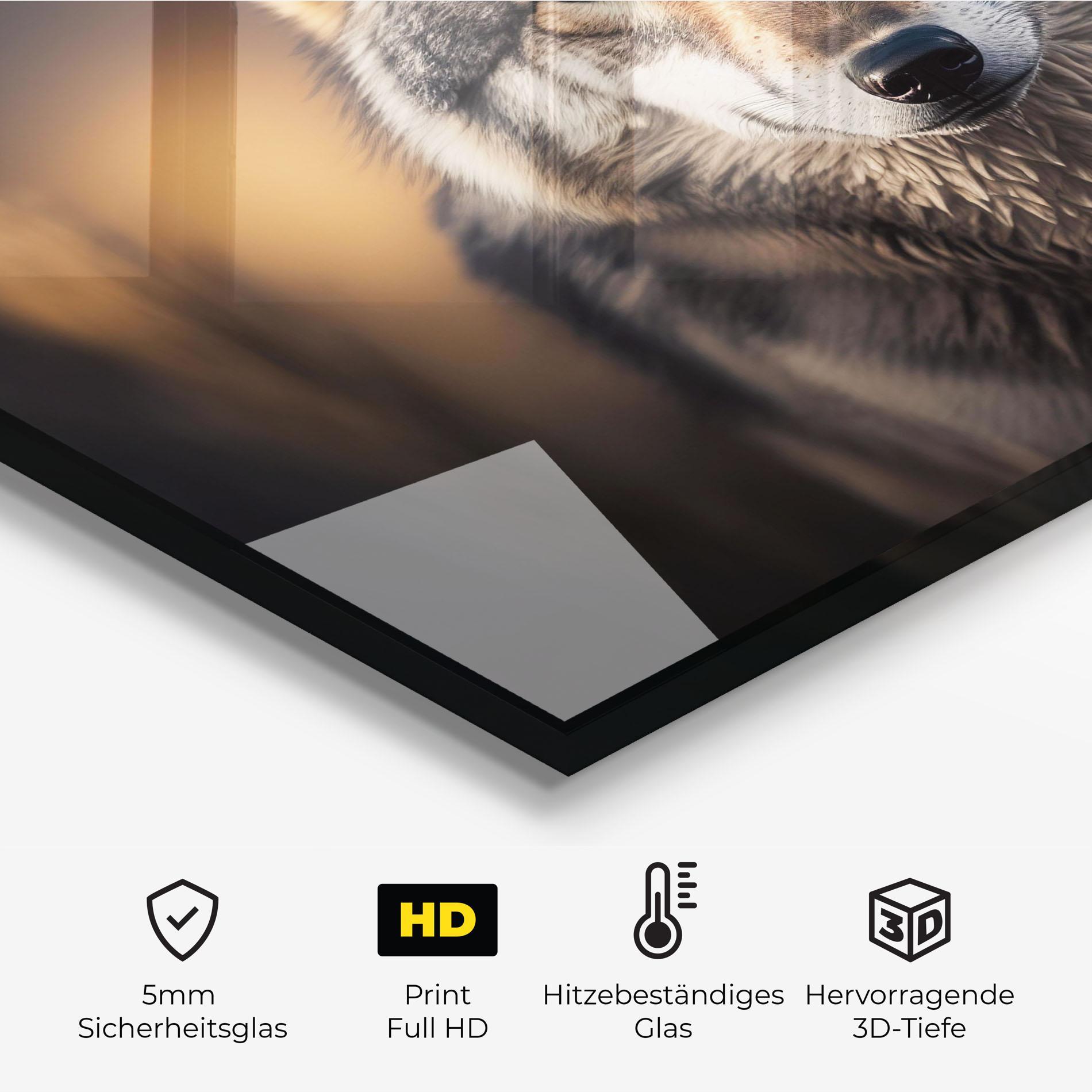 Küchenrückwand Glas Wild Gray Wolf mockup 2