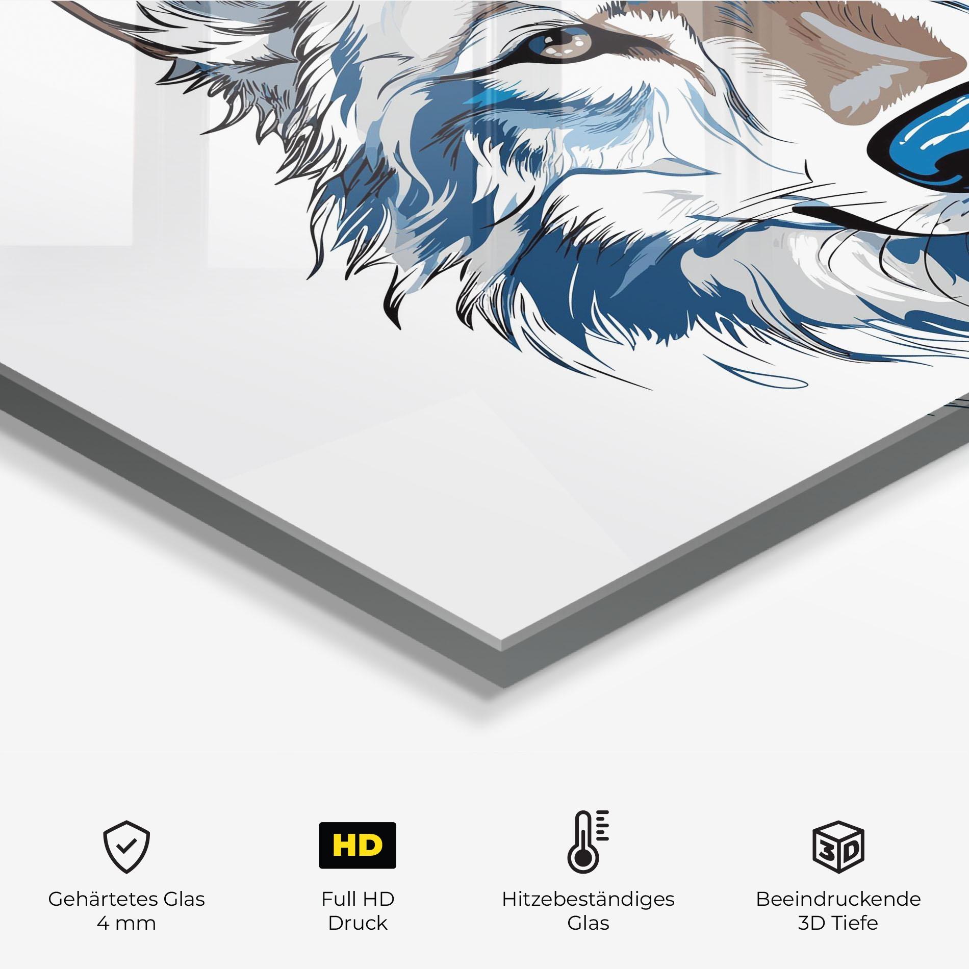 Küchenrückwand Glas Blue Wolf Head mockup 2