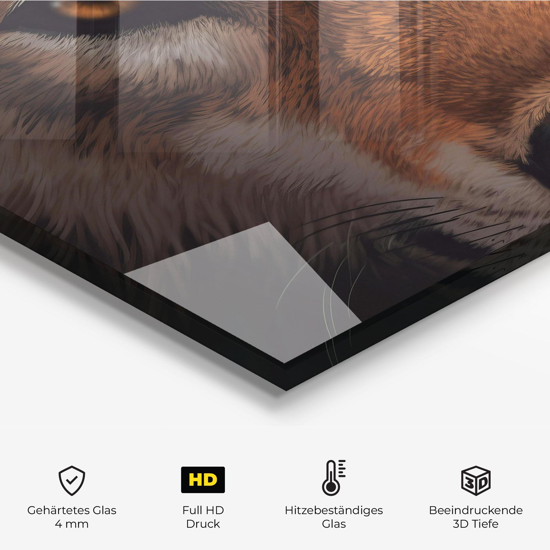 Küchenrückwand Glas Close Up Wolf Eyes mockup 2