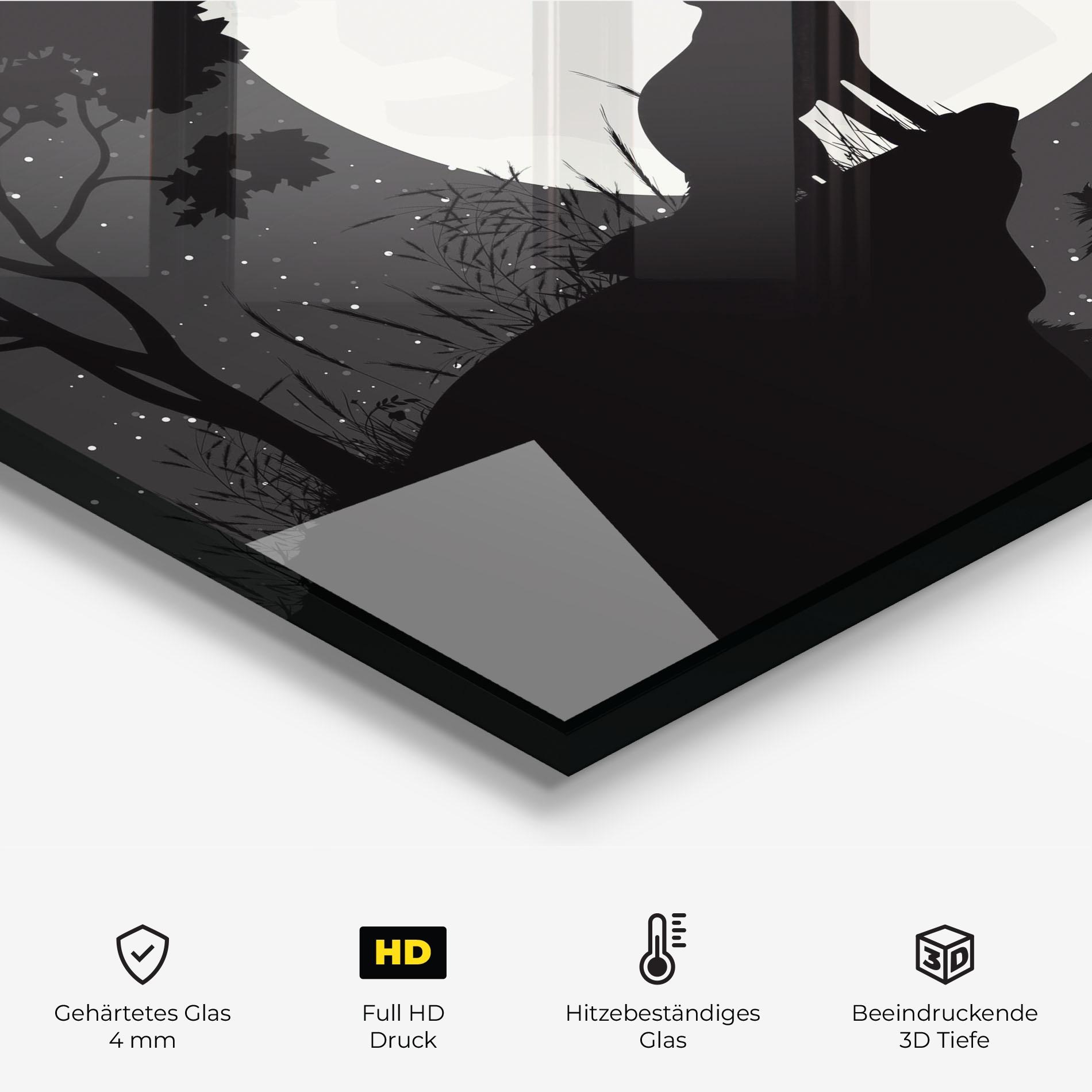 Küchenrückwand Glas Moon Wolf Silhouette mockup 2