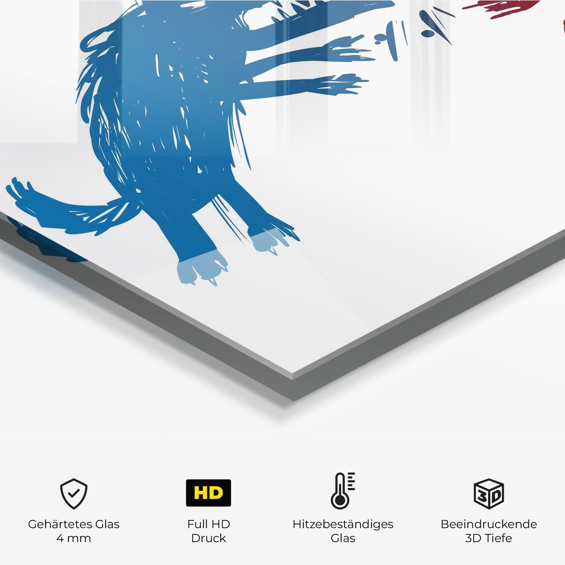 Küchenrückwand Glas Red Blue Wolves mockup 2
