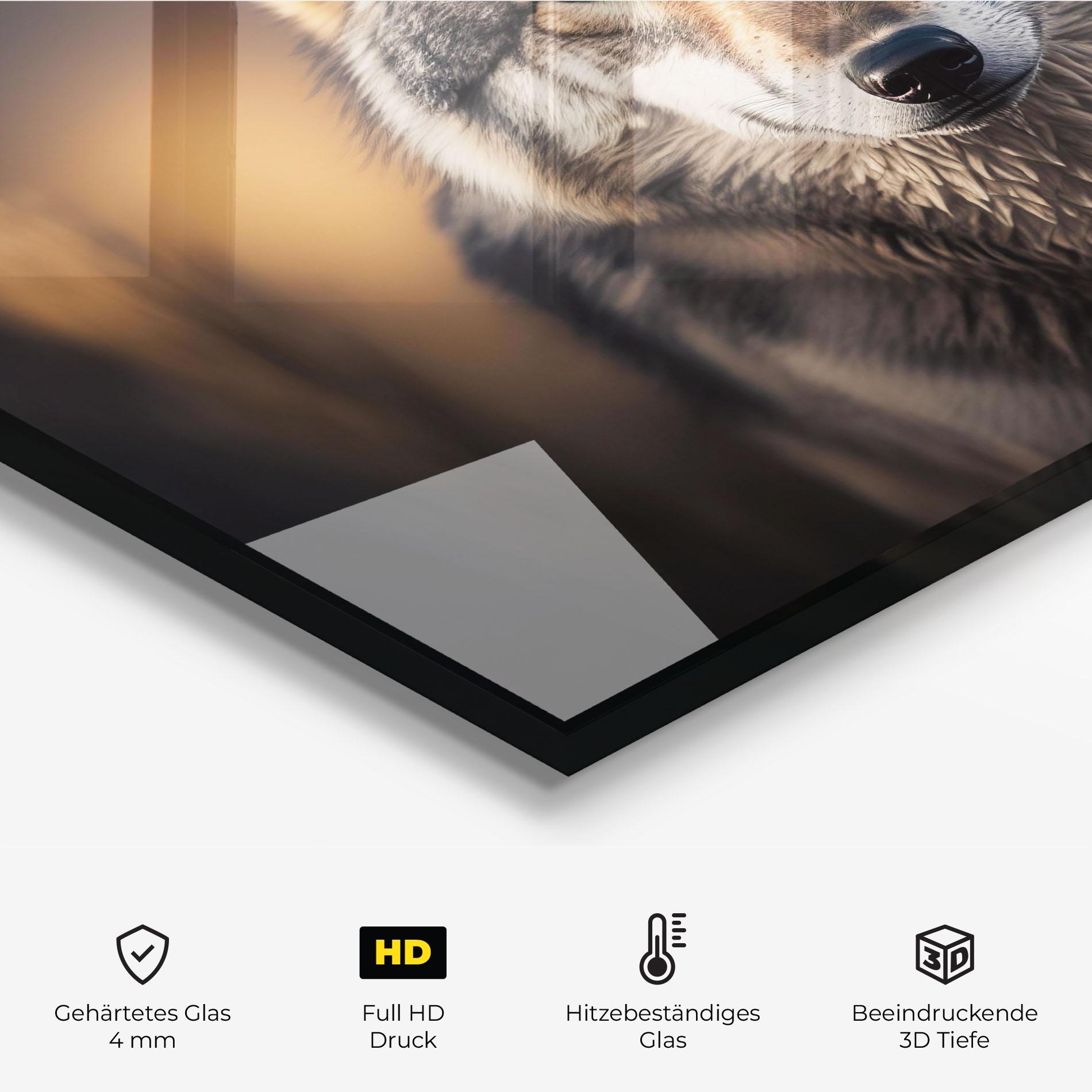 Küchenrückwand Glas Wild Gray Wolf mockup 2