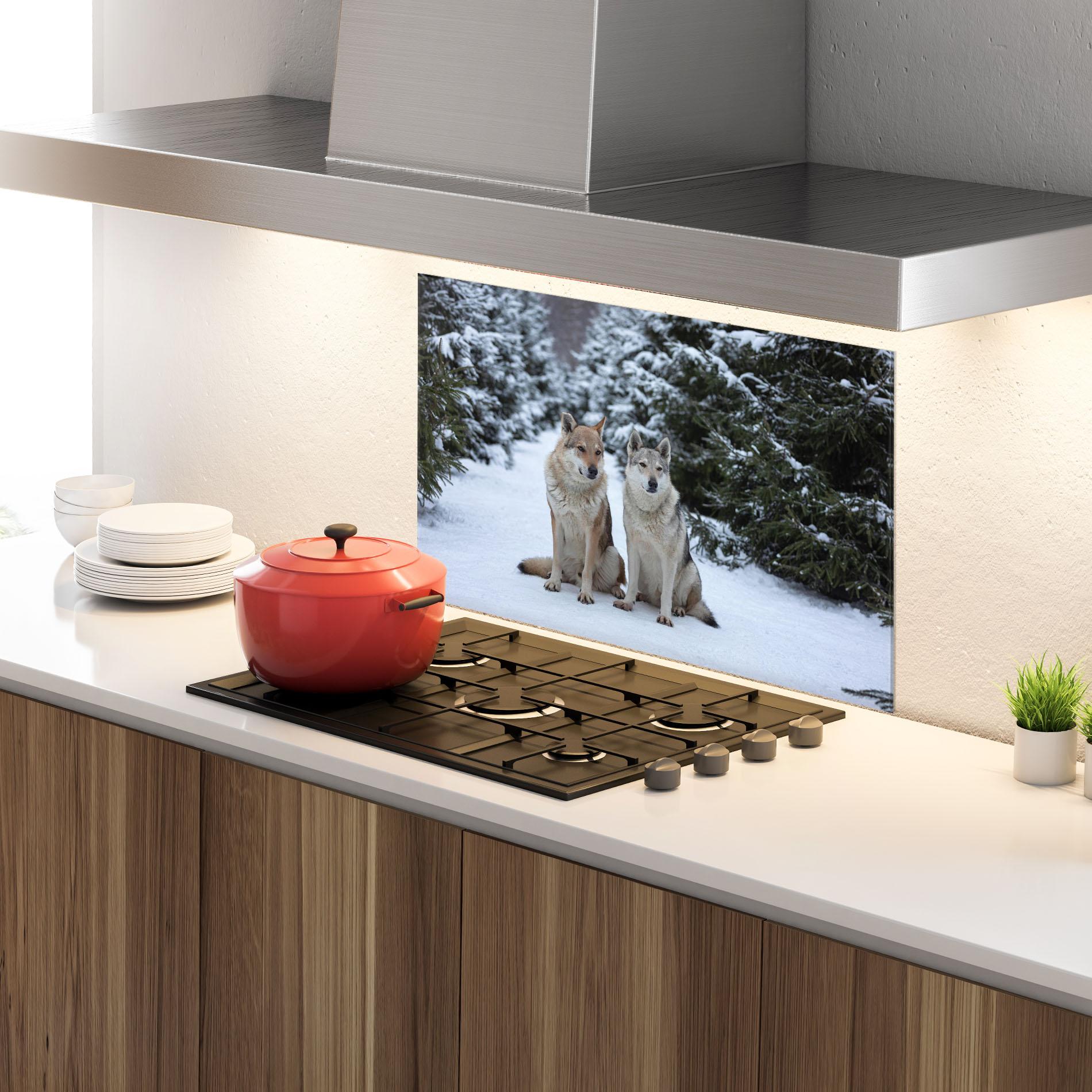 Küchenrückwand Glas 2 Wolfs Sitting mockup 4