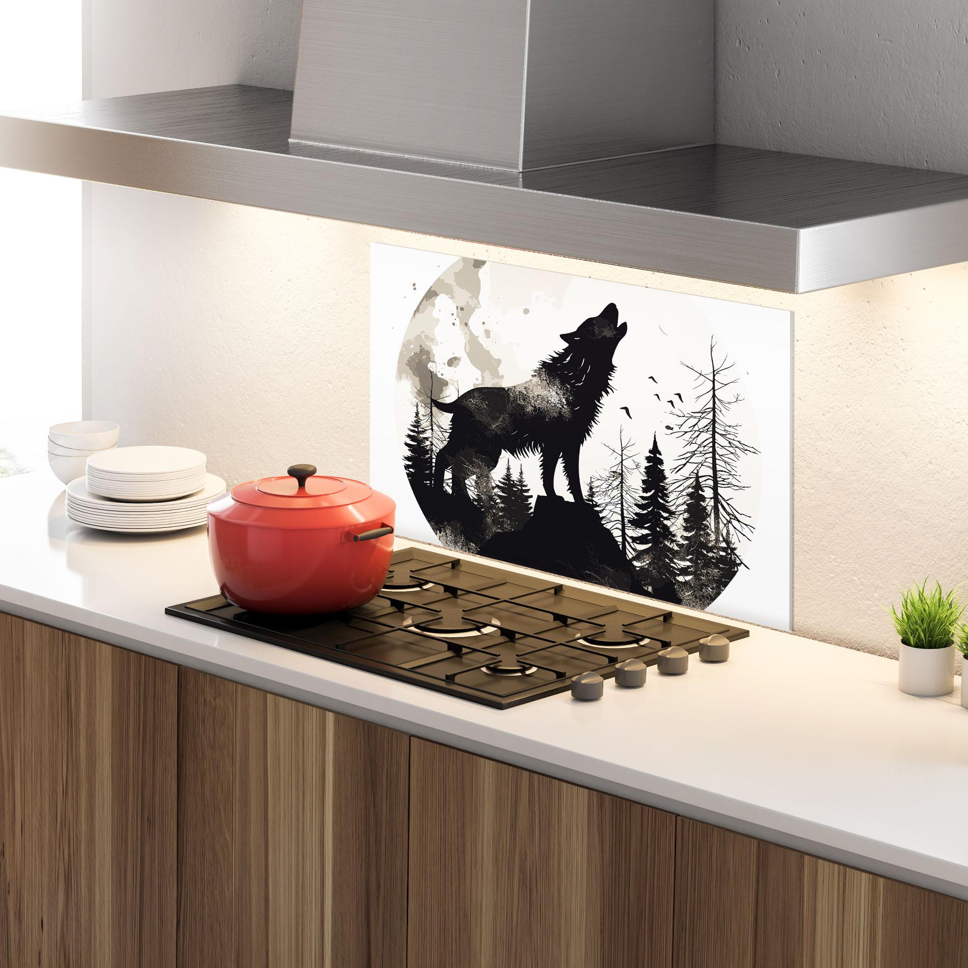 Küchenrückwand Glas Black On Cream Wolf mockup 4