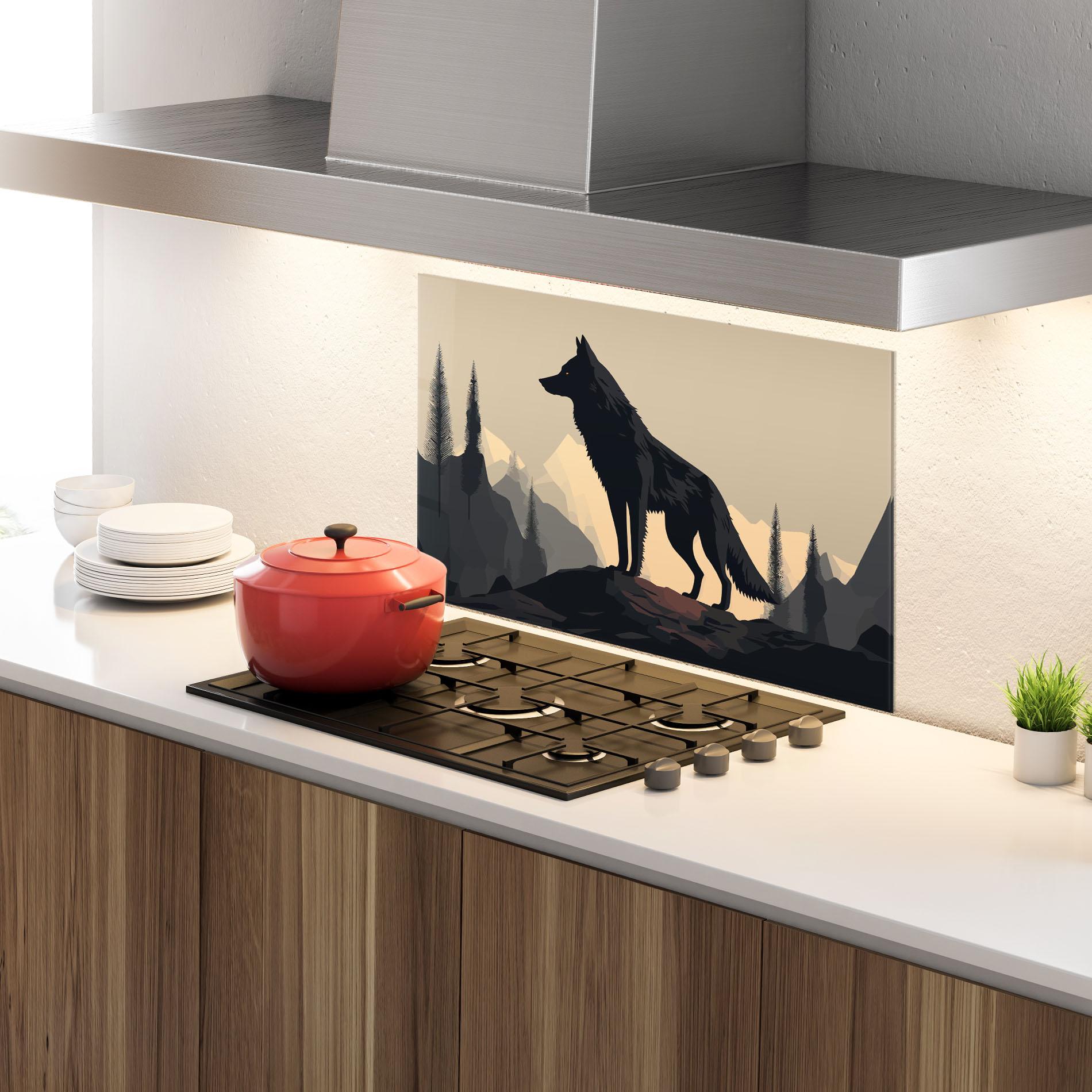 Küchenrückwand Glas Black Wolf mockup 4