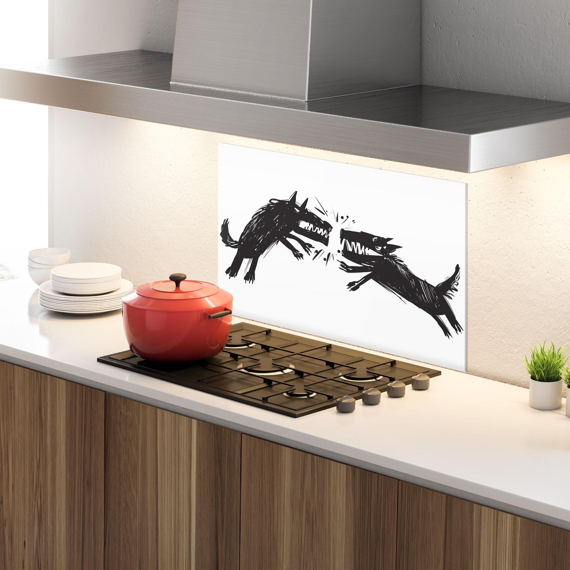 Küchenrückwand Glas Black Wolves mockup 4
