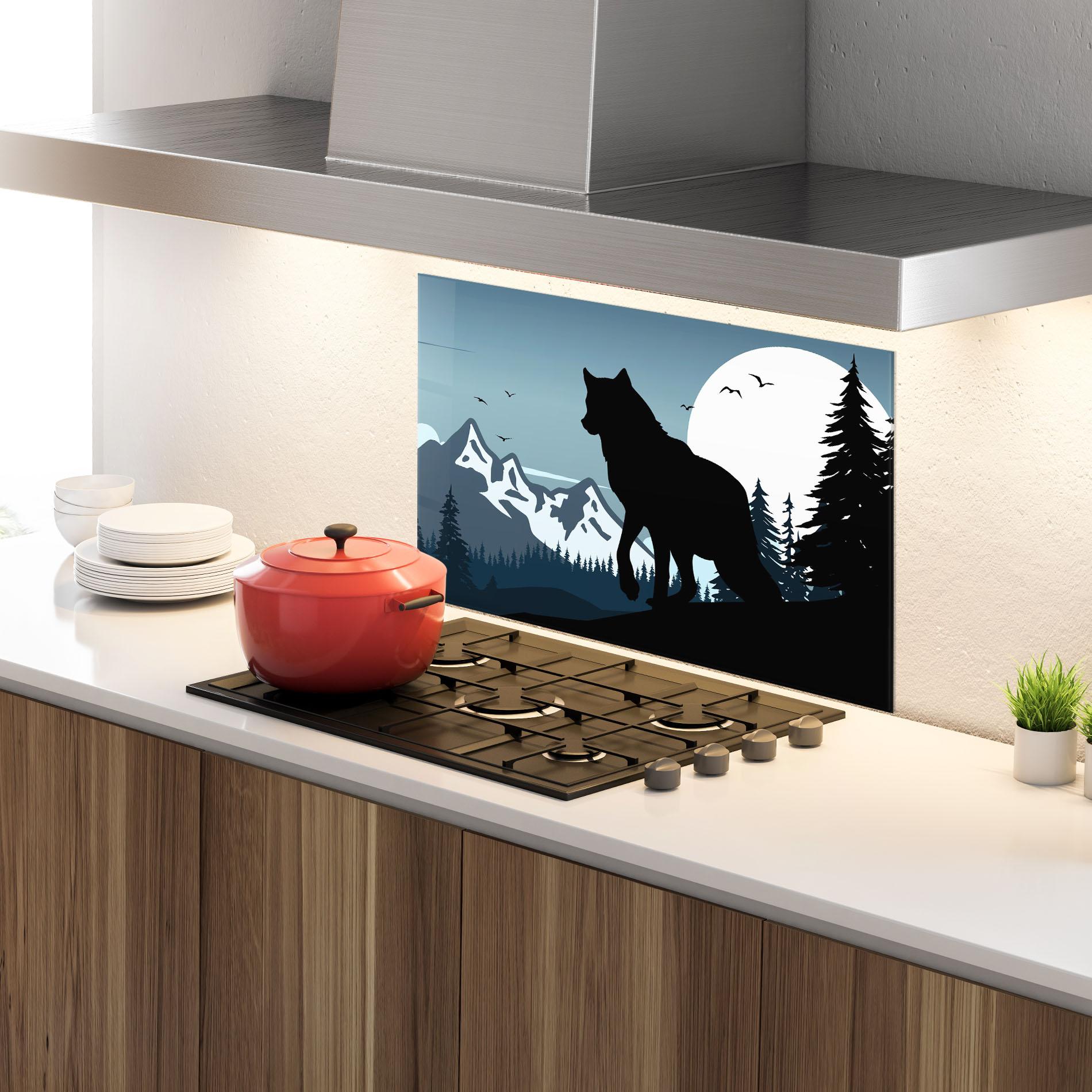 Küchenrückwand Glas Hill Wolf mockup 4