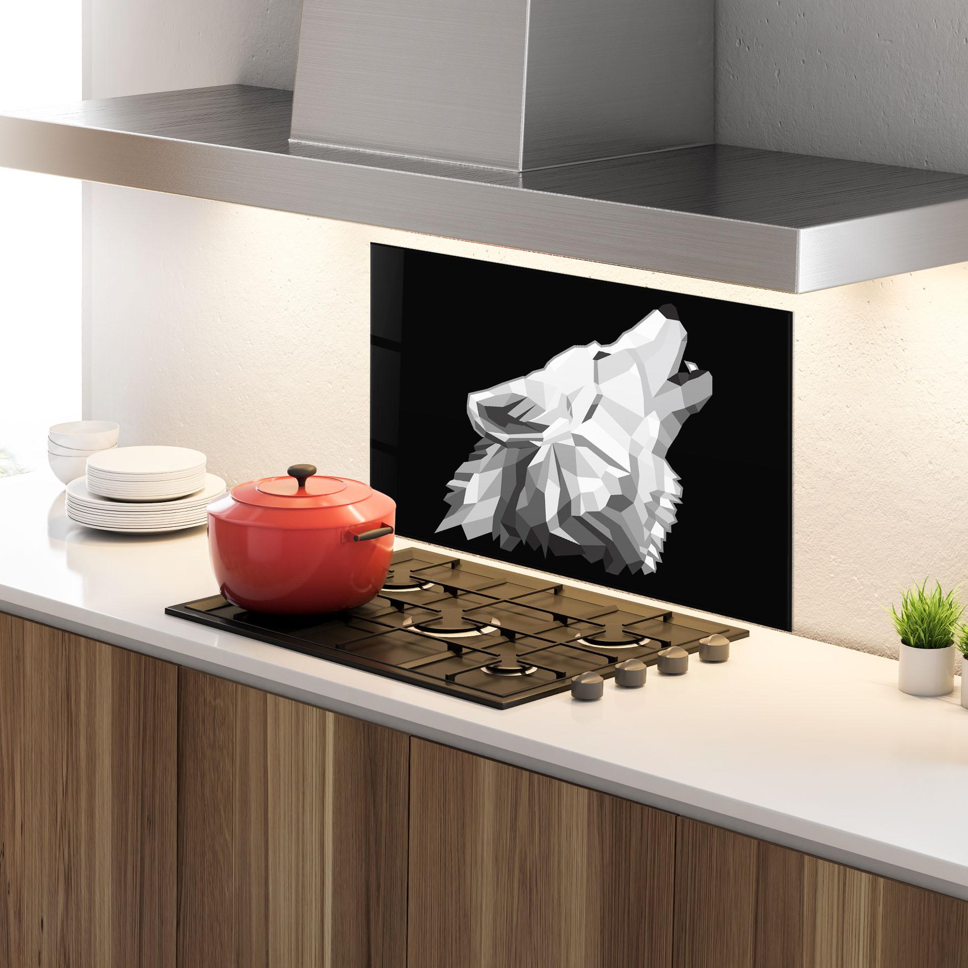 Küchenrückwand Glas Wolf Singing mockup 4