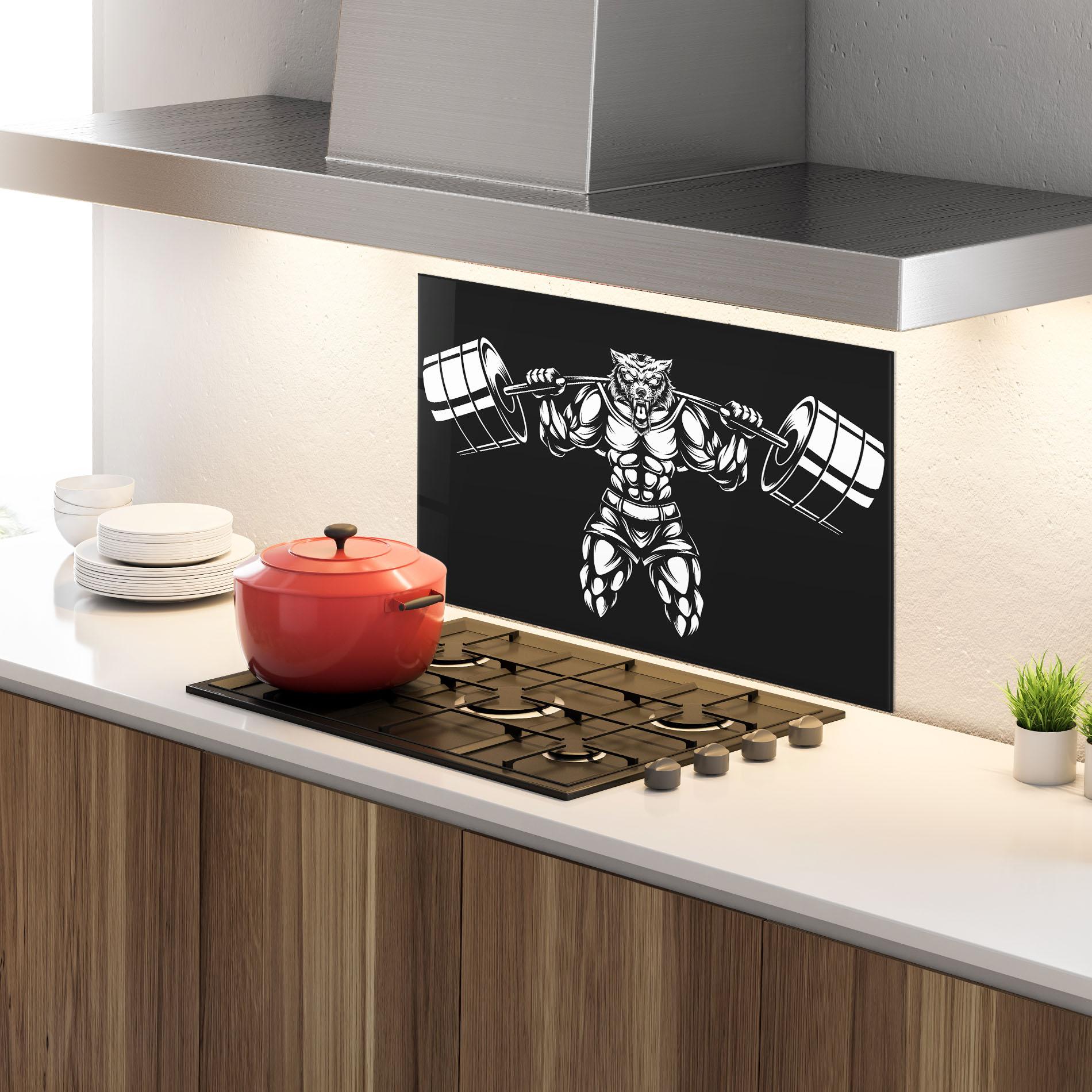 Küchenrückwand Glas Work Out Wolf mockup 4