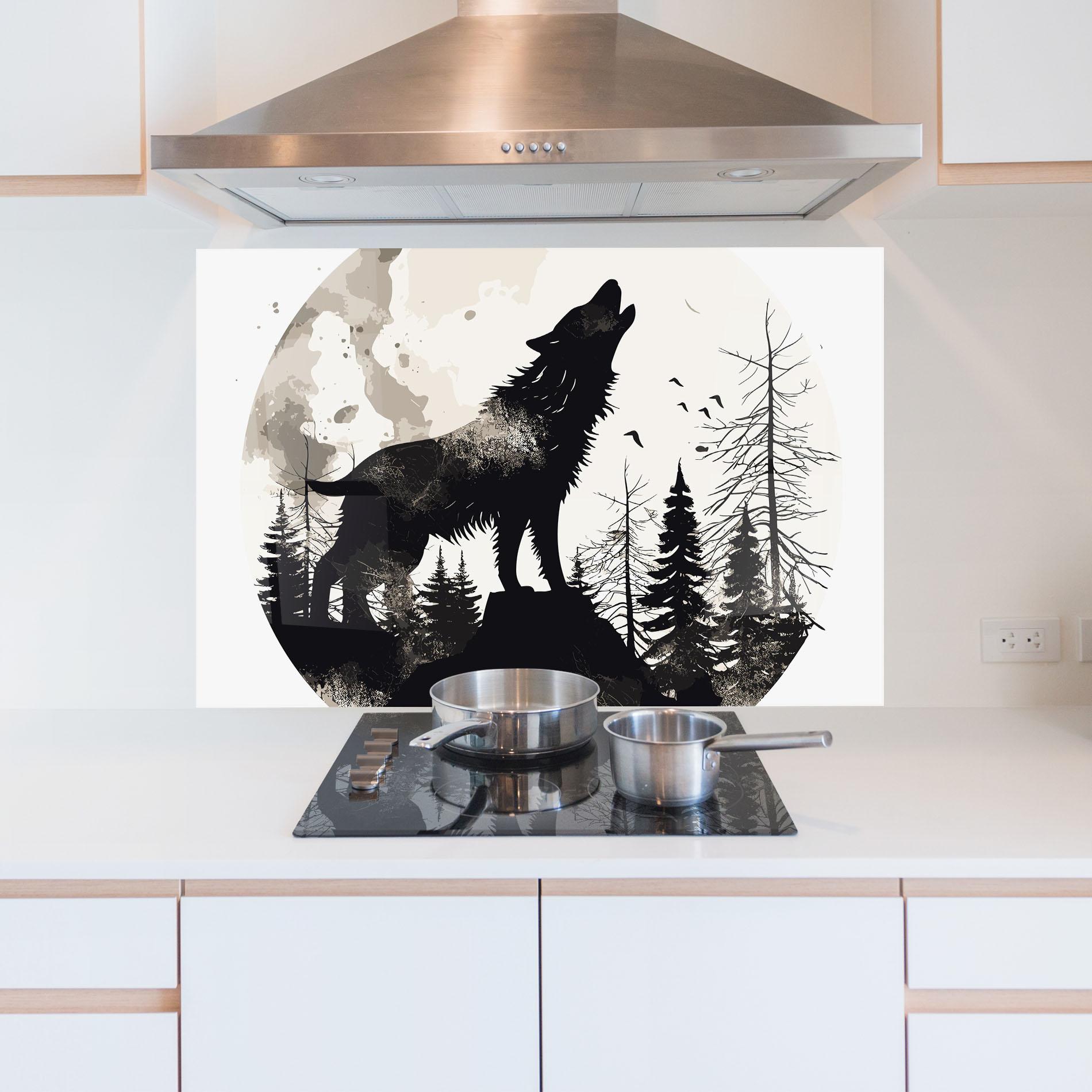 Küchenrückwand Glas Black On Cream Wolf mockup 5