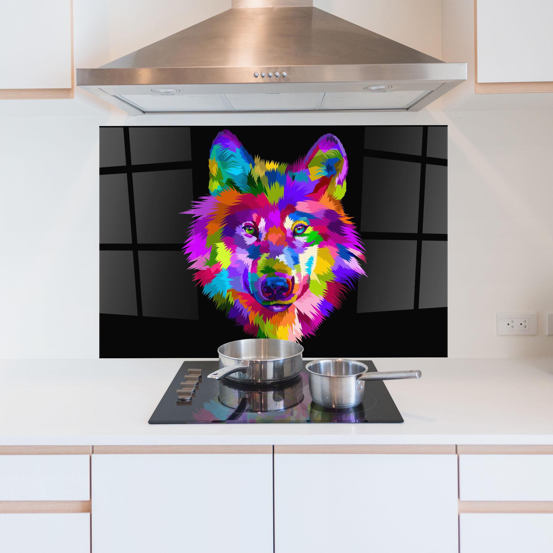 Küchenrückwand Glas Color Mix Wolf mockup 5