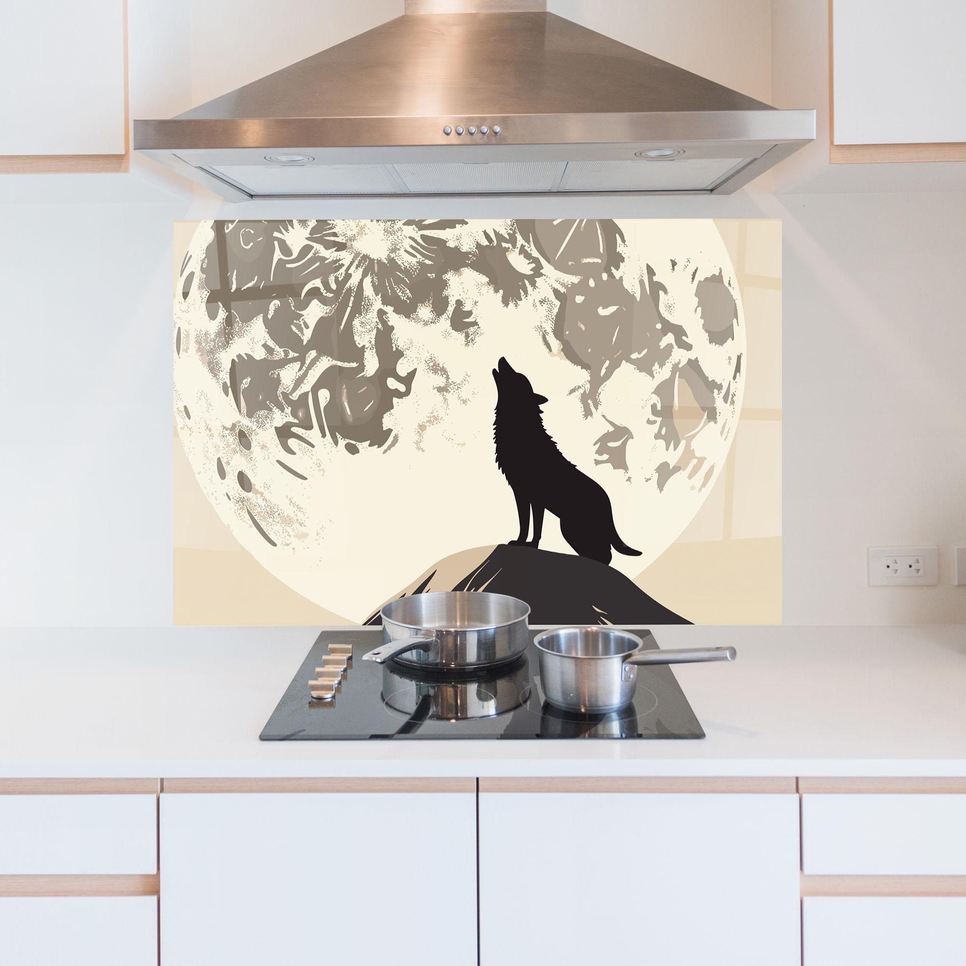 Küchenrückwand Glas Cream Moon Wolf mockup 5