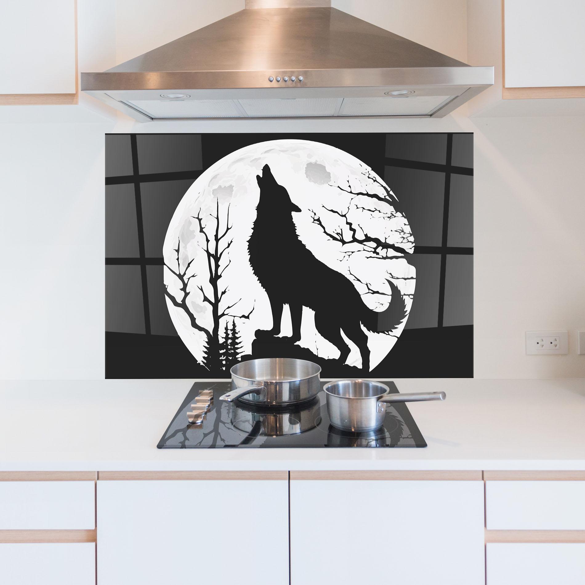 Küchenrückwand Glas Full Moon Wolf mockup 5