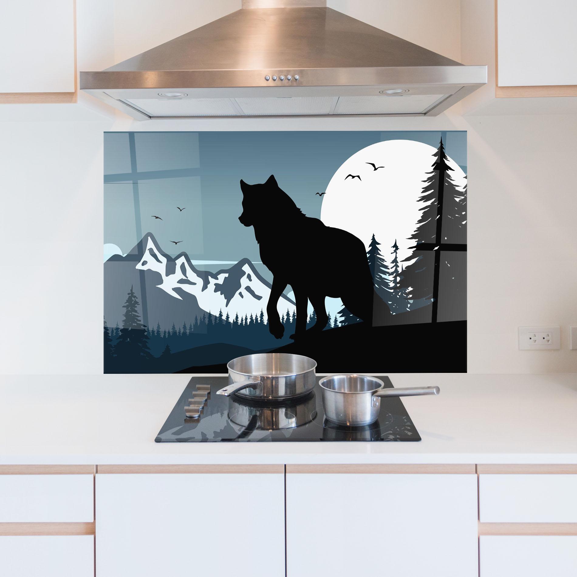 Küchenrückwand Glas Hill Wolf mockup 5
