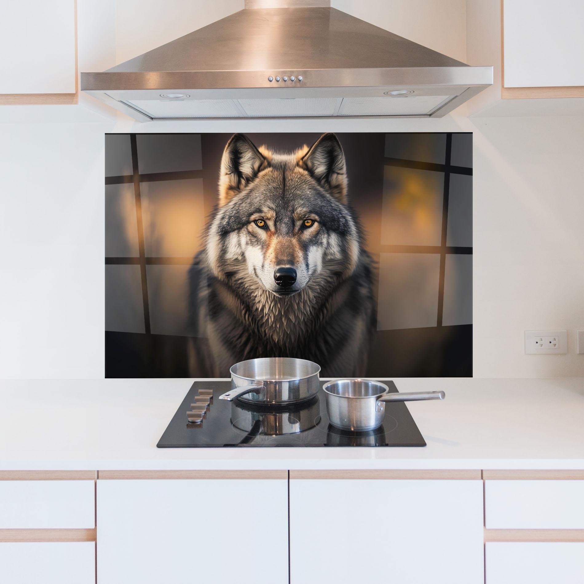 Küchenrückwand Glas Wild Gray Wolf mockup 5