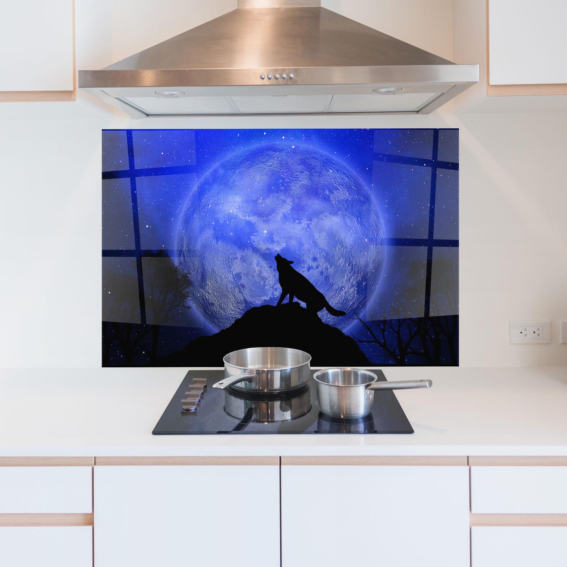 Küchenrückwand Glas Wolf Howling mockup 5