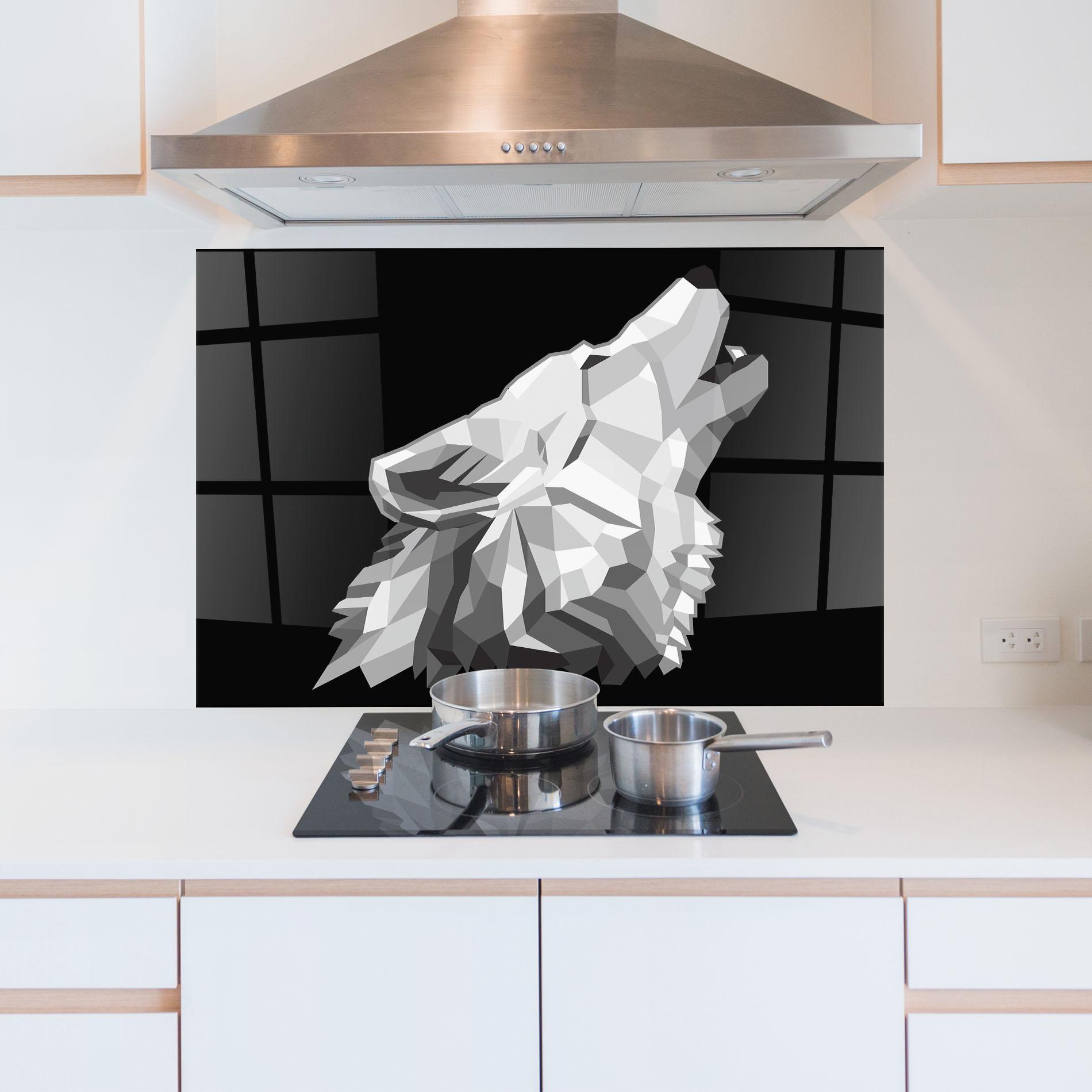 Küchenrückwand Glas Wolf Singing mockup 5