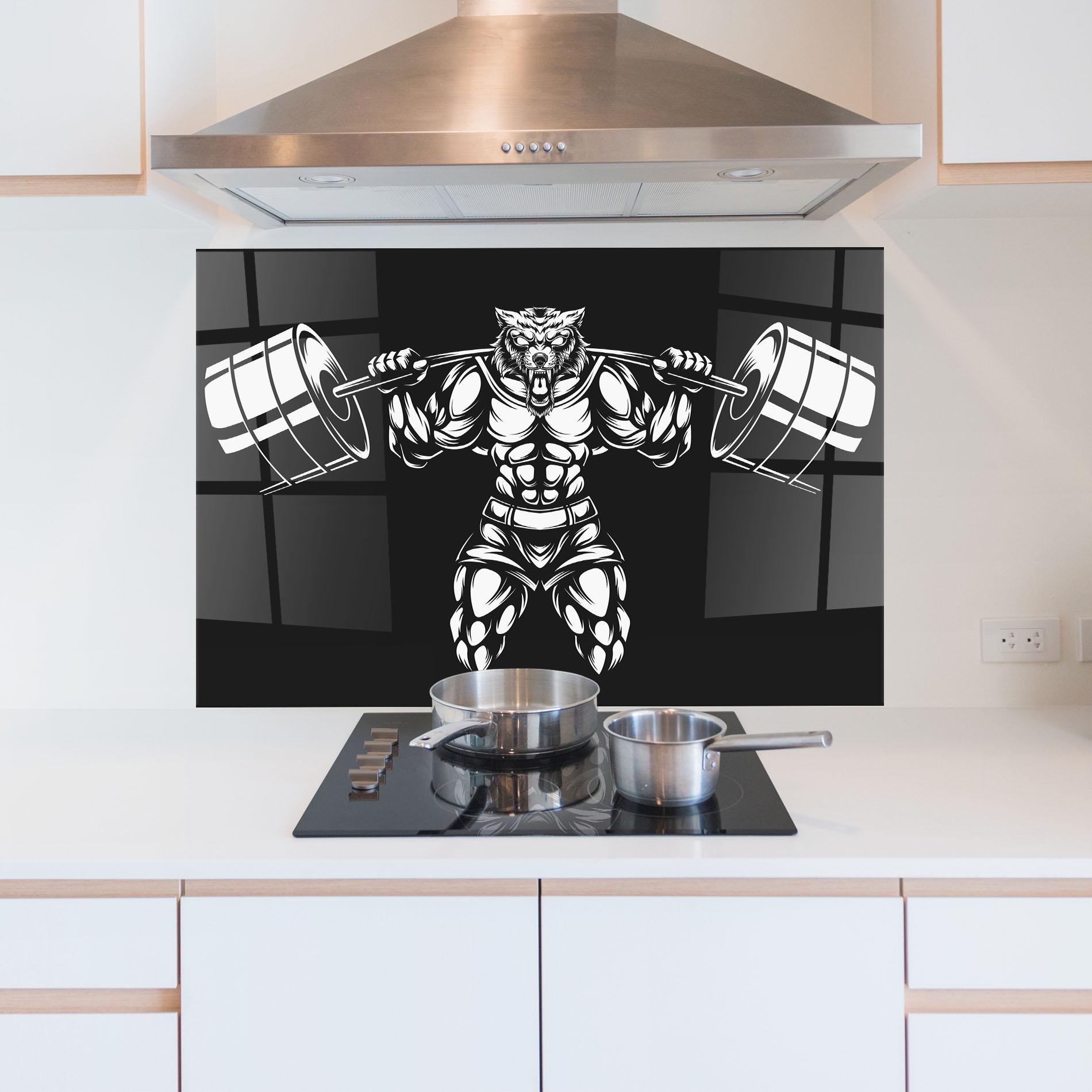 Küchenrückwand Glas Work Out Wolf mockup 5