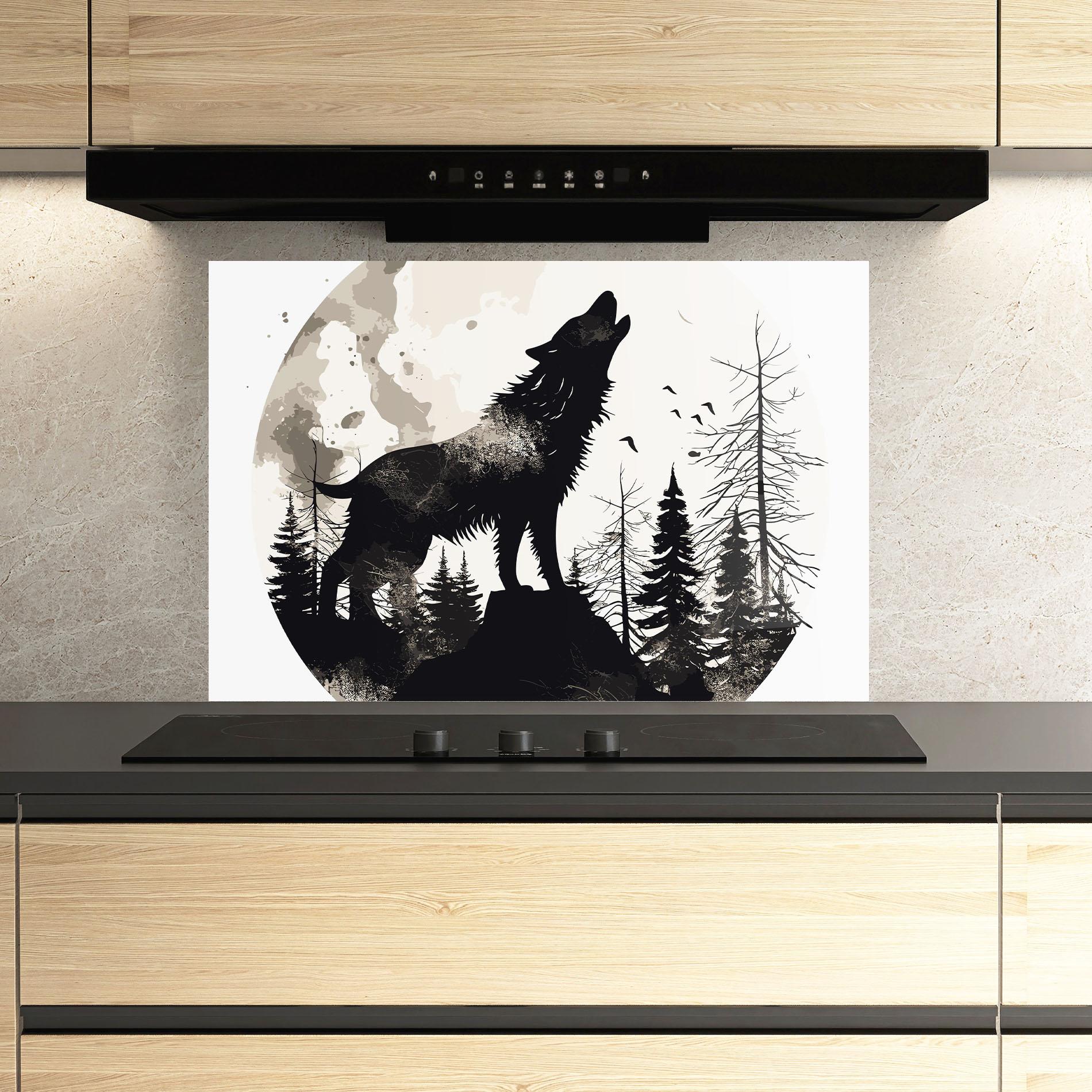 Küchenrückwand Glas Black On Cream Wolf mockup 3