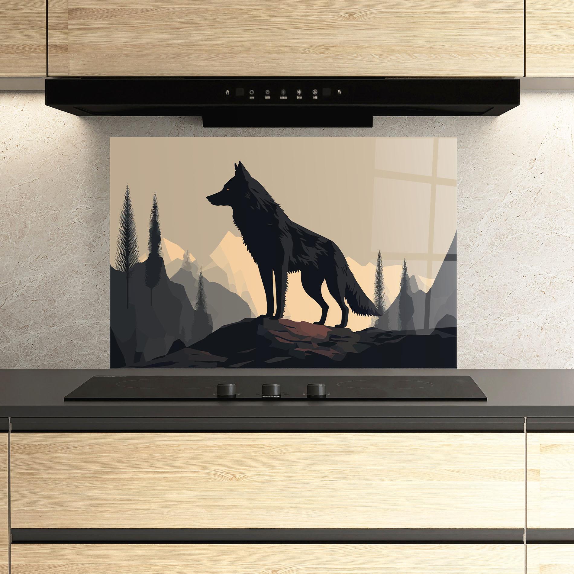 Küchenrückwand Glas Black Wolf mockup 3