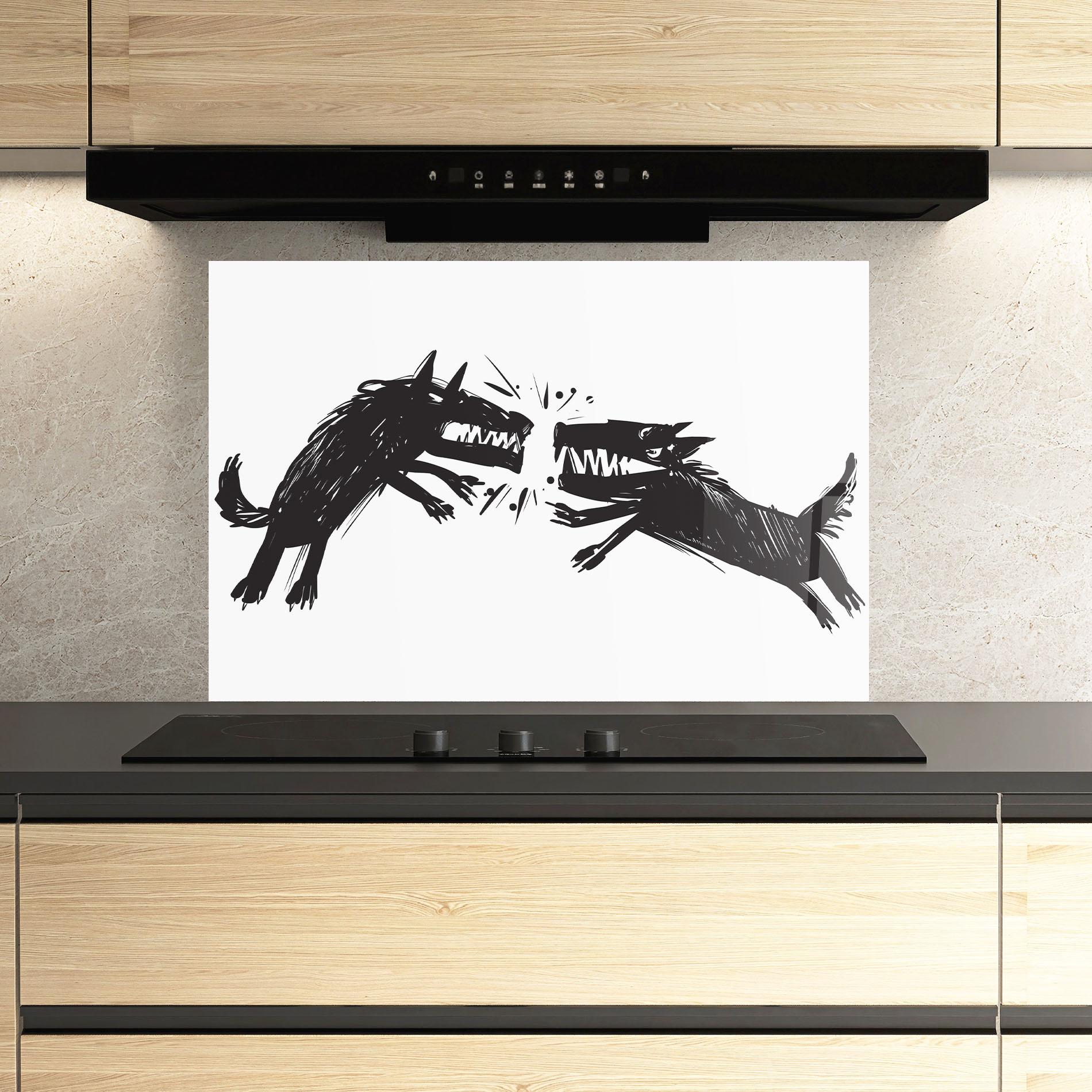 Küchenrückwand Glas Black Wolves mockup 3