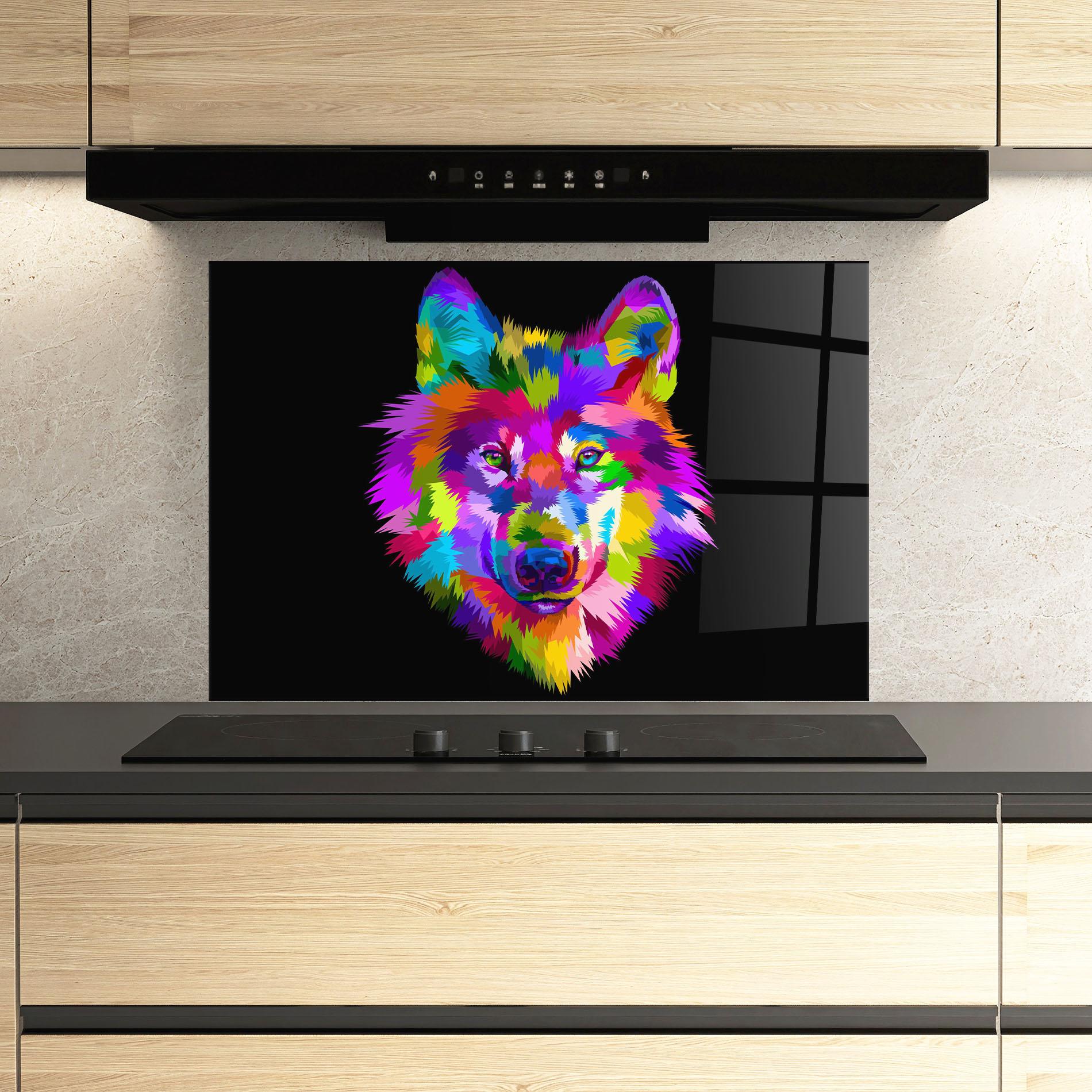 Küchenrückwand Glas Color Mix Wolf mockup 3
