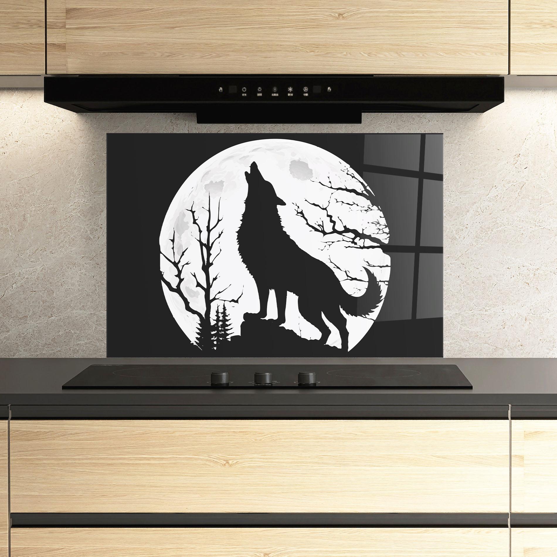 Küchenrückwand Glas Full Moon Wolf mockup 3