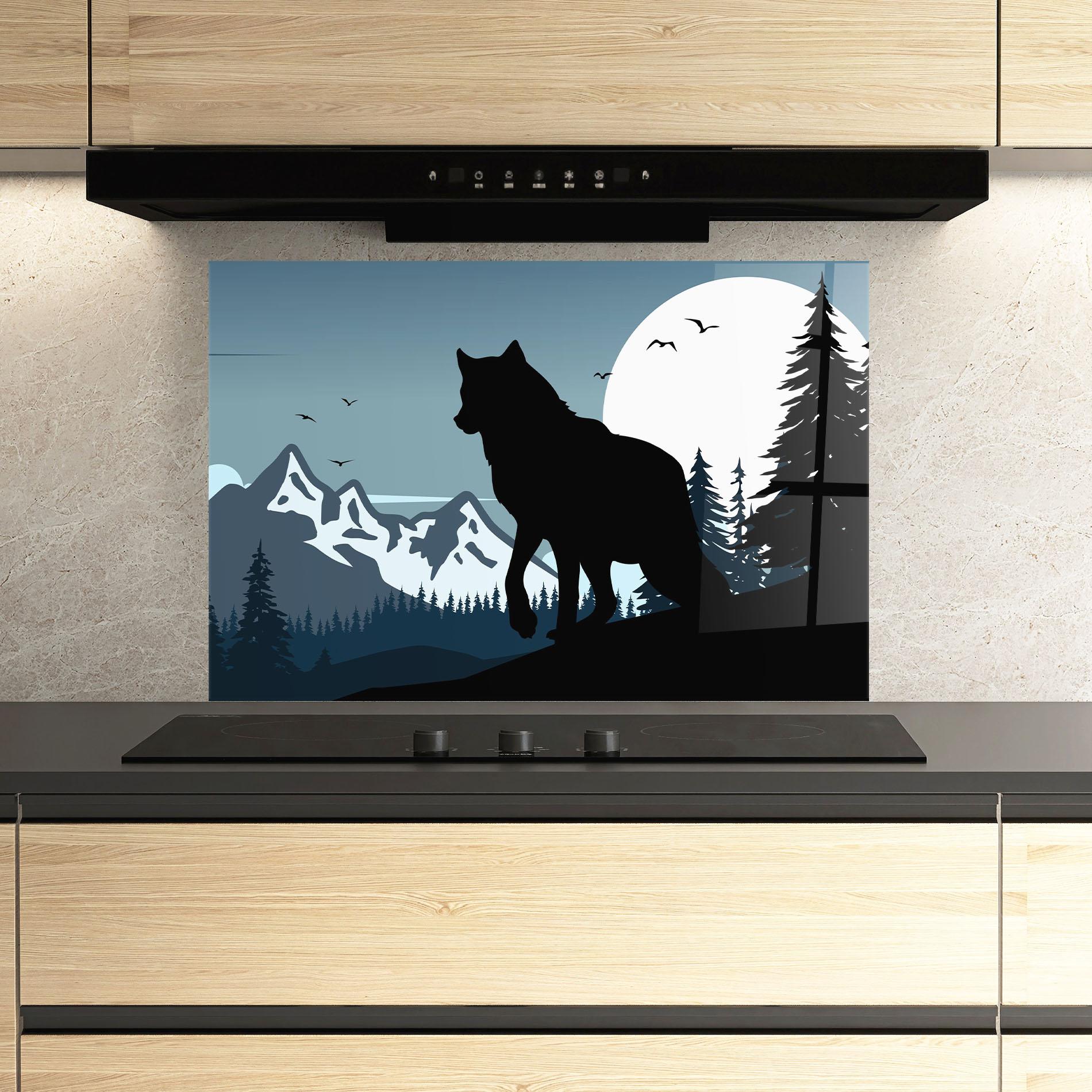 Küchenrückwand Glas Hill Wolf mockup 3