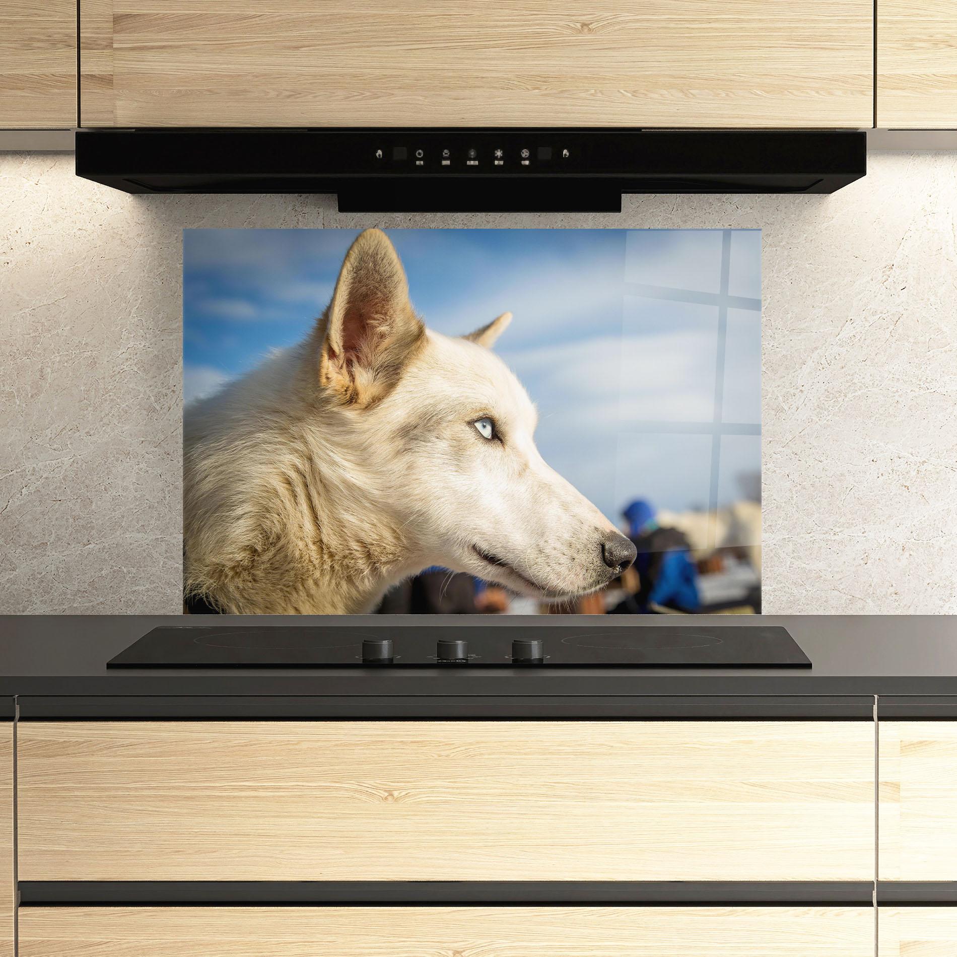 Küchenrückwand Glas White Wolf Looking mockup 3