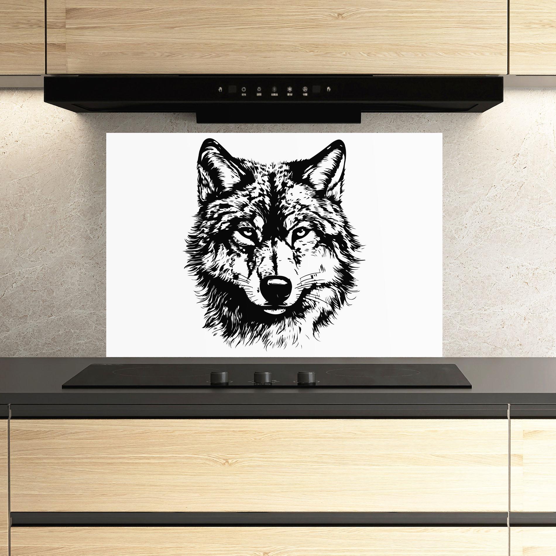Küchenrückwand Glas Wolf Head Shilouette mockup 3