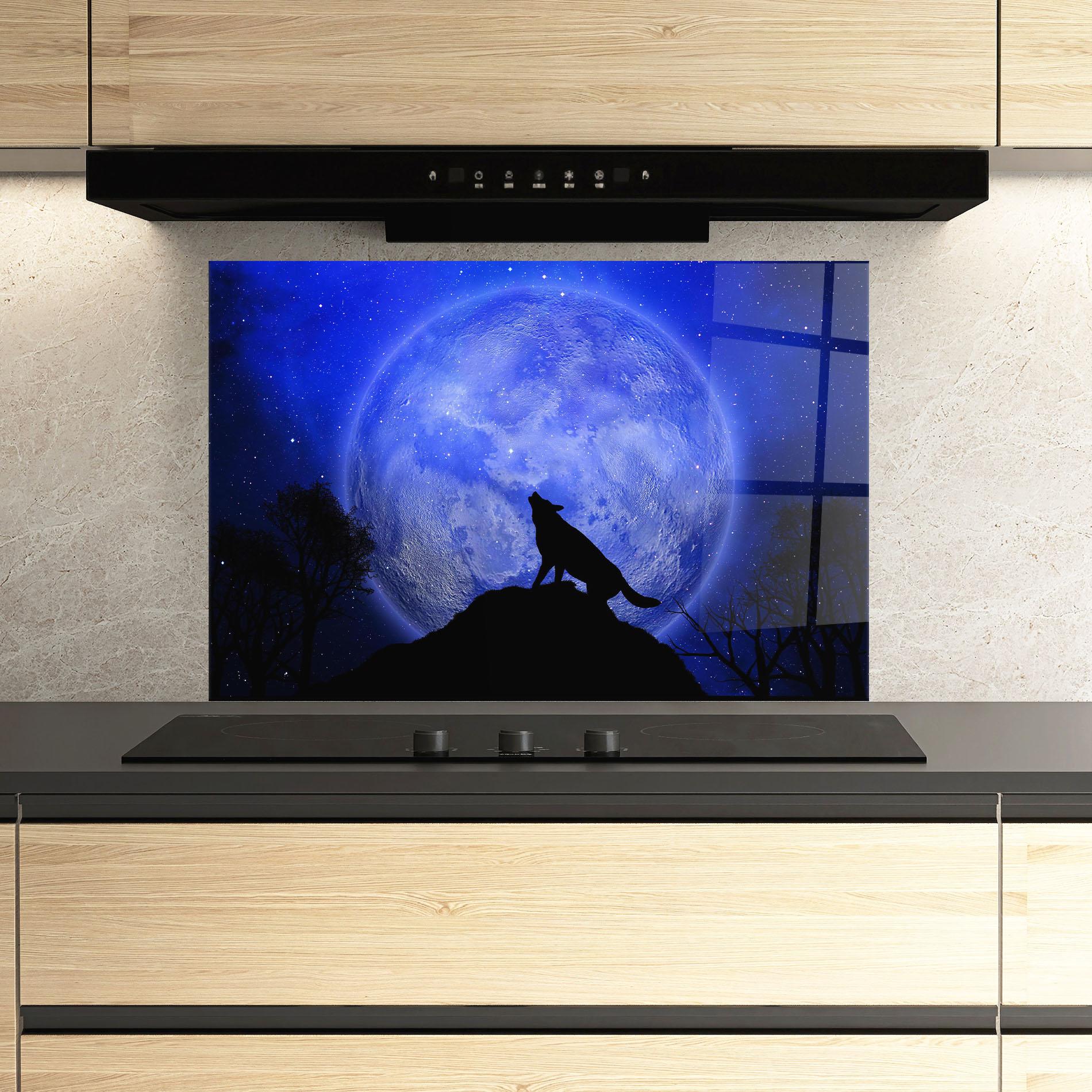 Küchenrückwand Glas Wolf Howling mockup 3