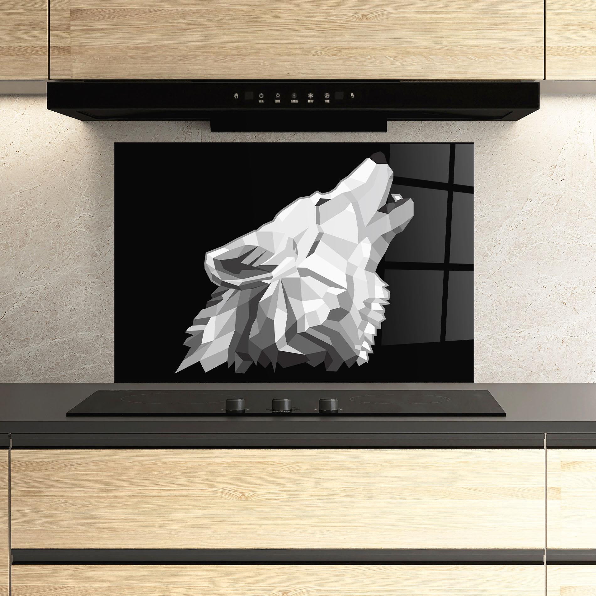 Küchenrückwand Glas Wolf Singing mockup 3